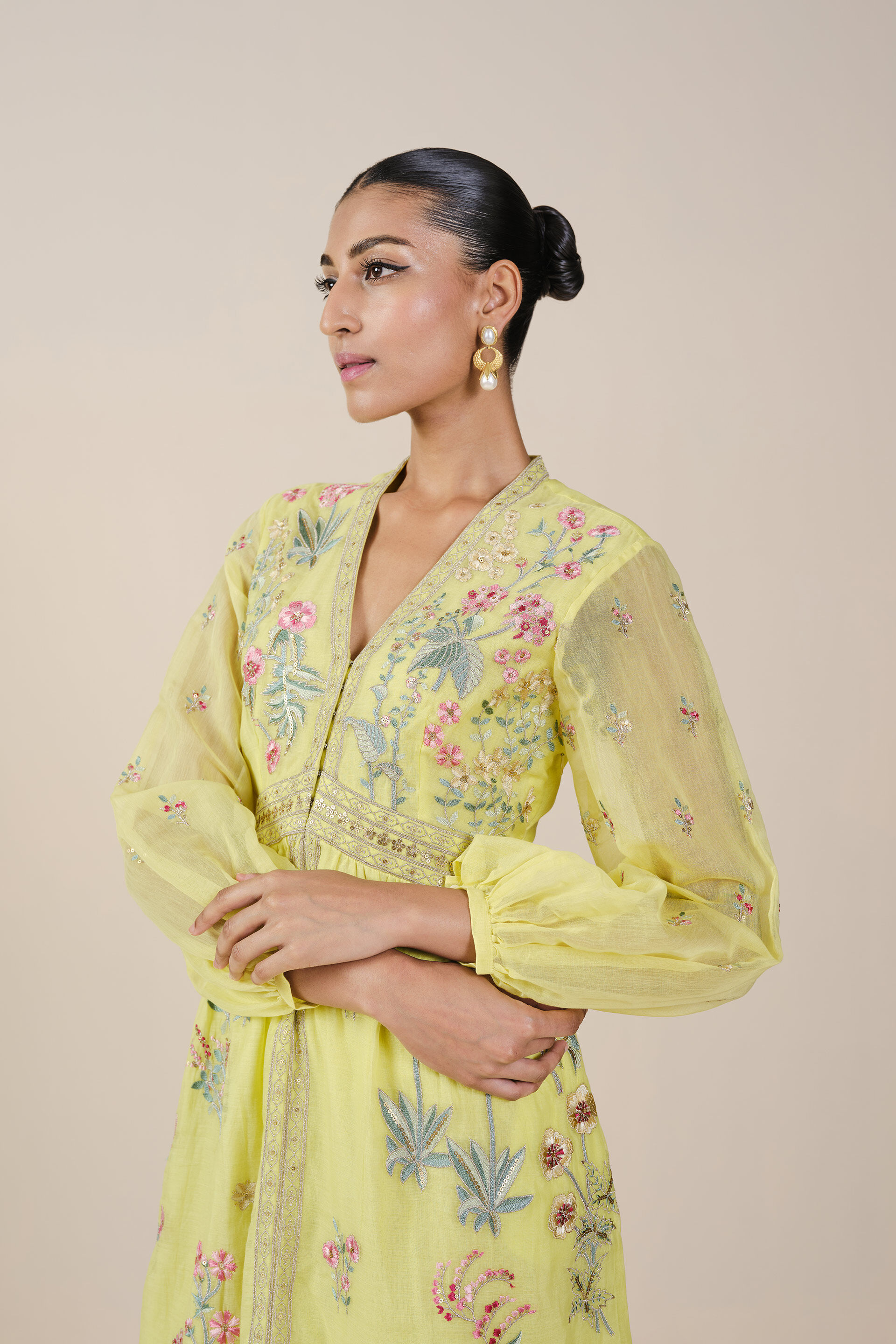 Rhapsody Embroidered Mul Dress Yellow