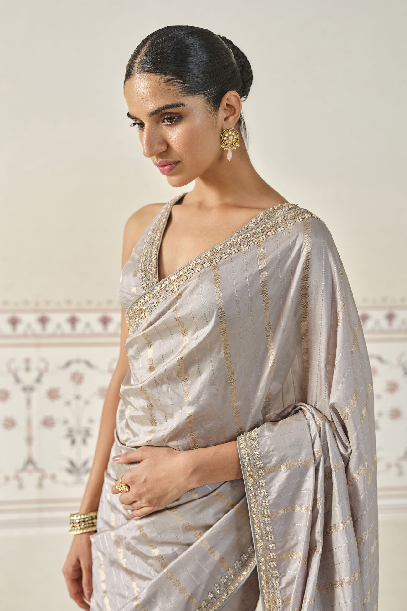 Ardvisura Handwoven Benarasi Saree Set - Grey, Grey, image 5