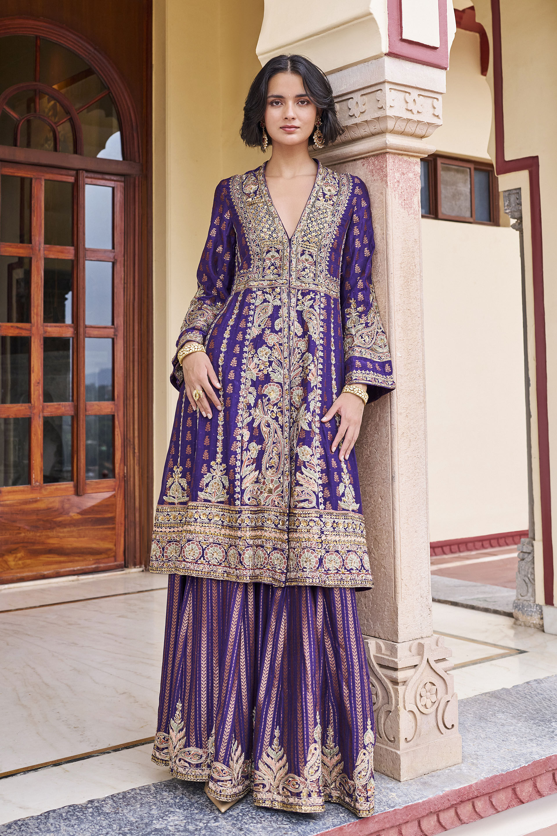 Charisma Woven Benarasi Mul Sharara Set - ​Purple