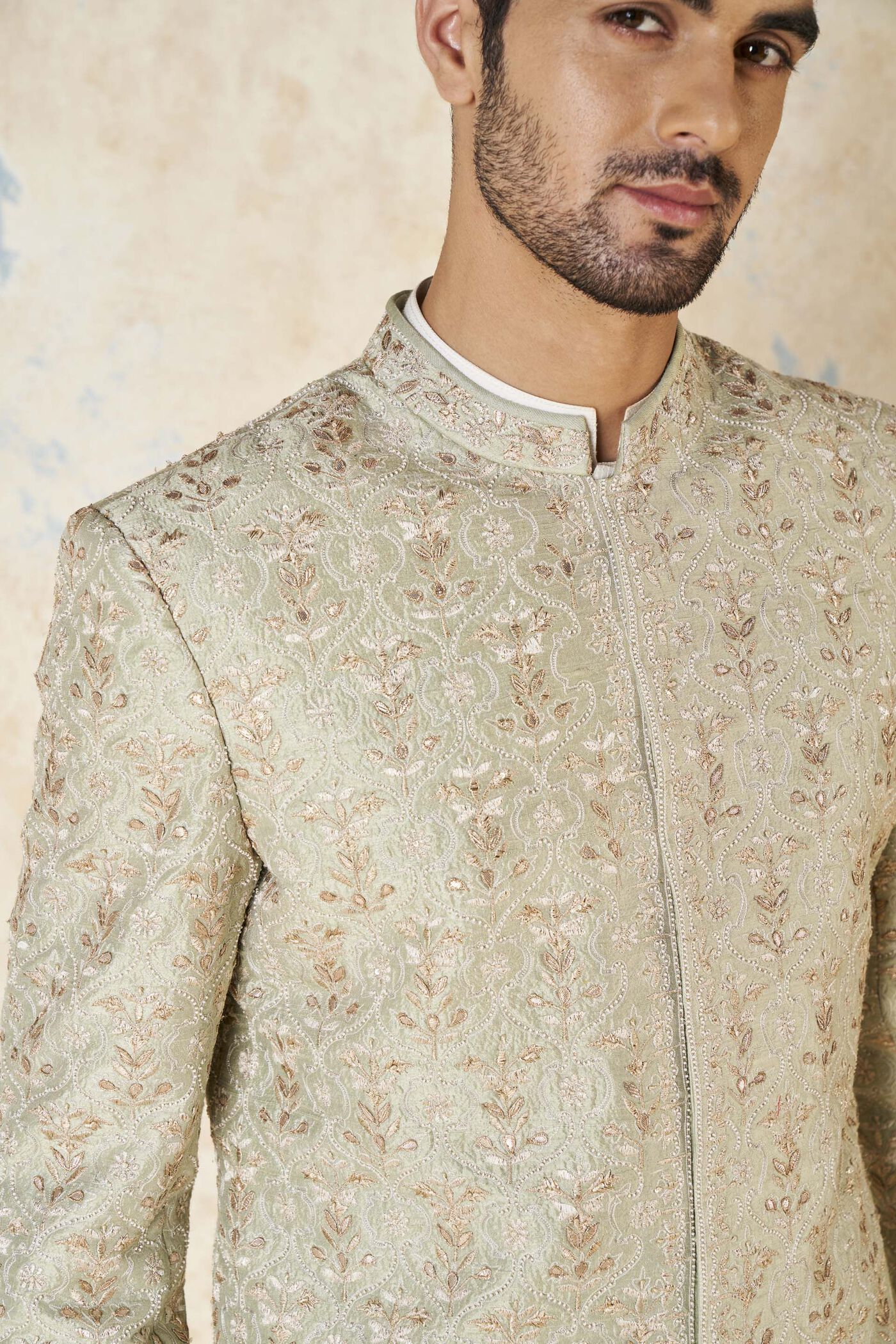Devarsh Buy Designer Devarsh Gota Patti & Aari Silk Sherwani - Sage Online for ...