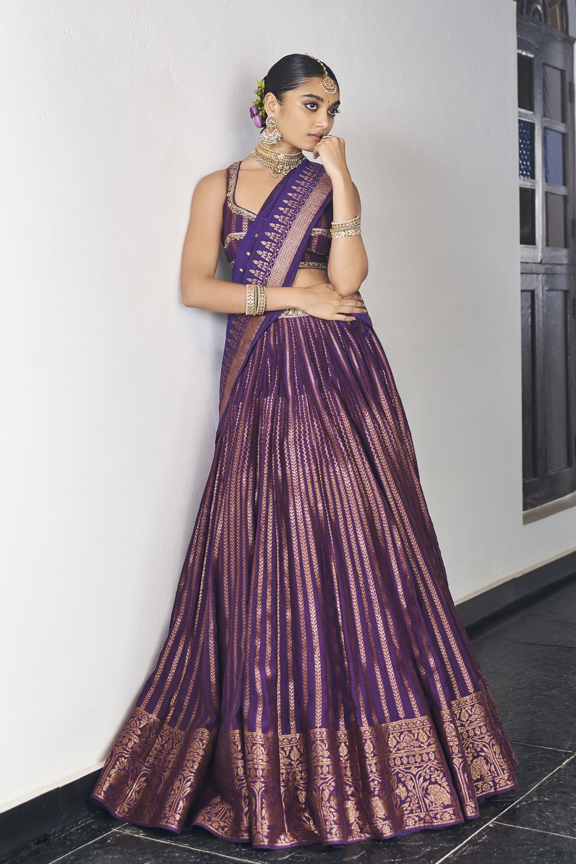 Premam Benarasi Mul Lehenga Set&nbsp;- Purple