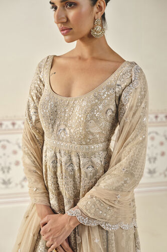 Rafah Embroidered Anarkali Set - Nude, Beige, image 5