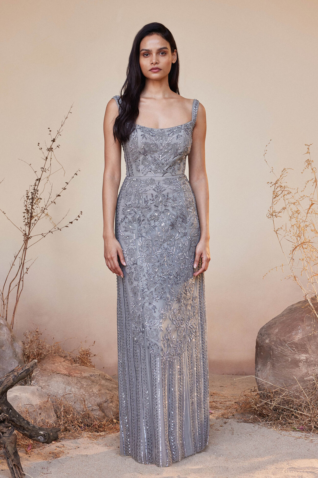 Stardust Embroidered Cord Gown - Grey, Grey, image 2