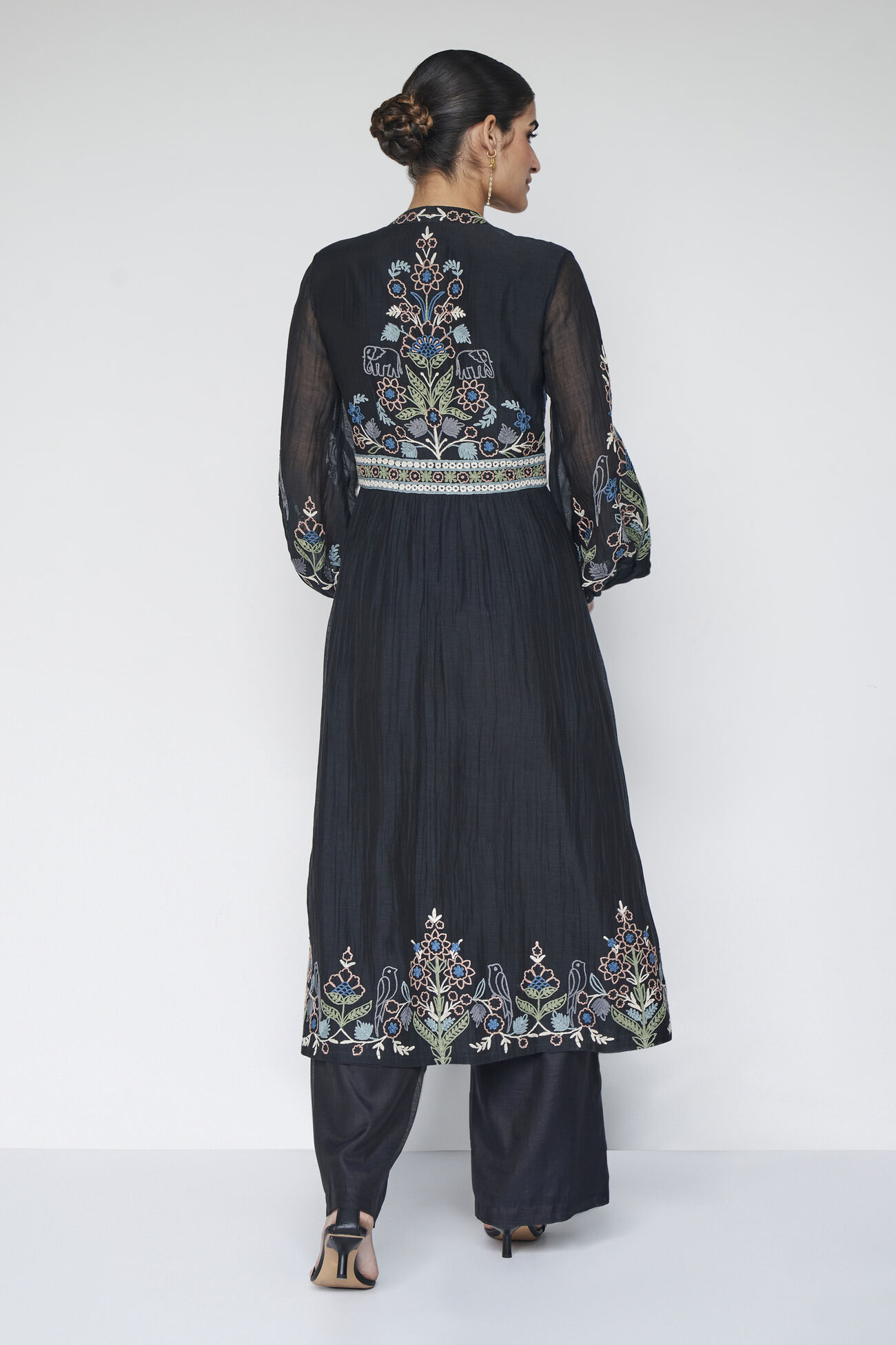 Balsam Embroidered Zardozi Silk Suit Set, Black, image 4