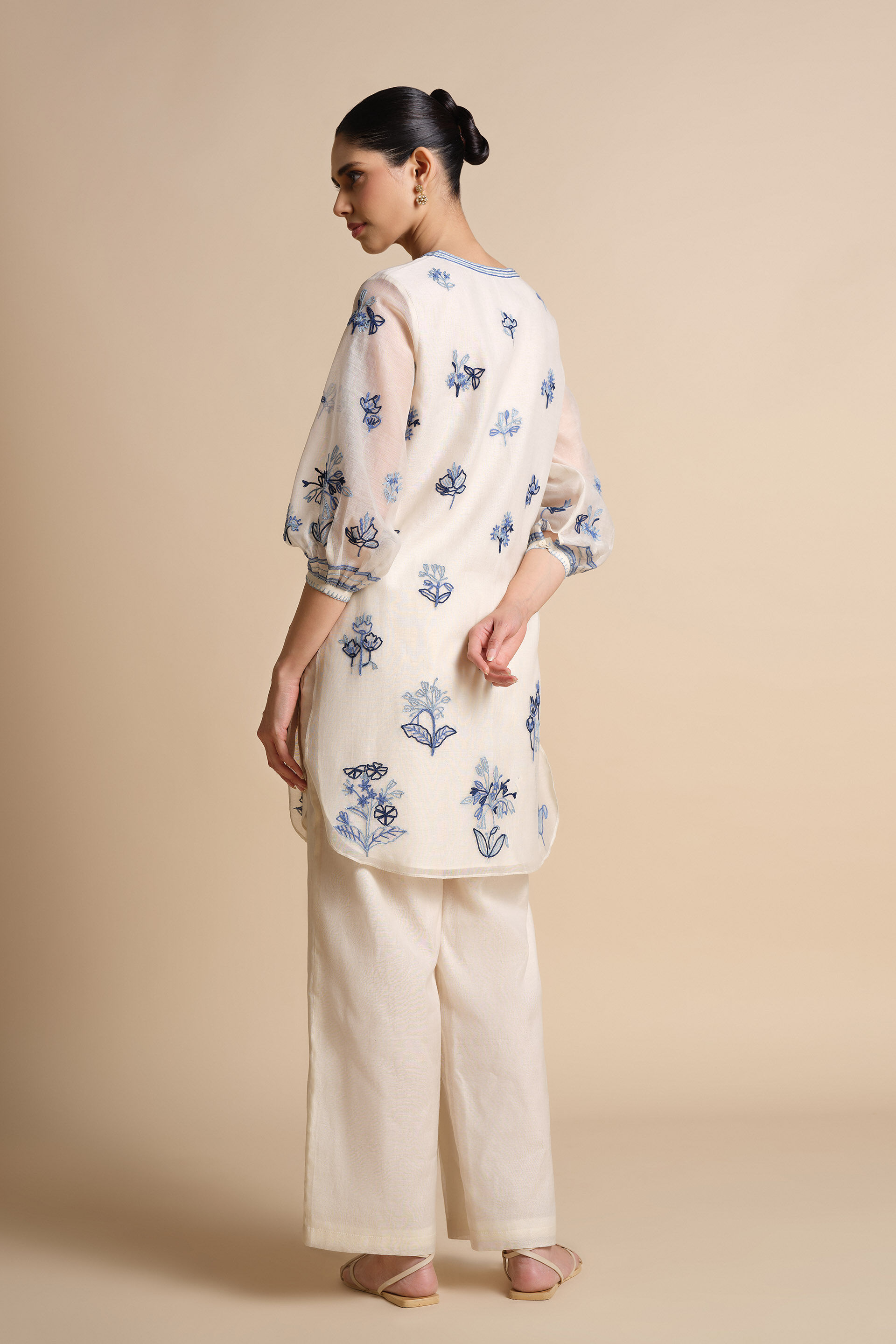Plume Hand-embroidered SEWA Silk Co-ord - Ivory