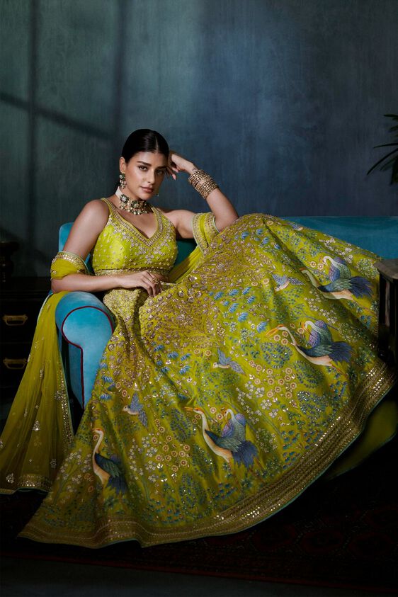 1 - Hea Pichhwai Lehenga Set – Lime, image 1