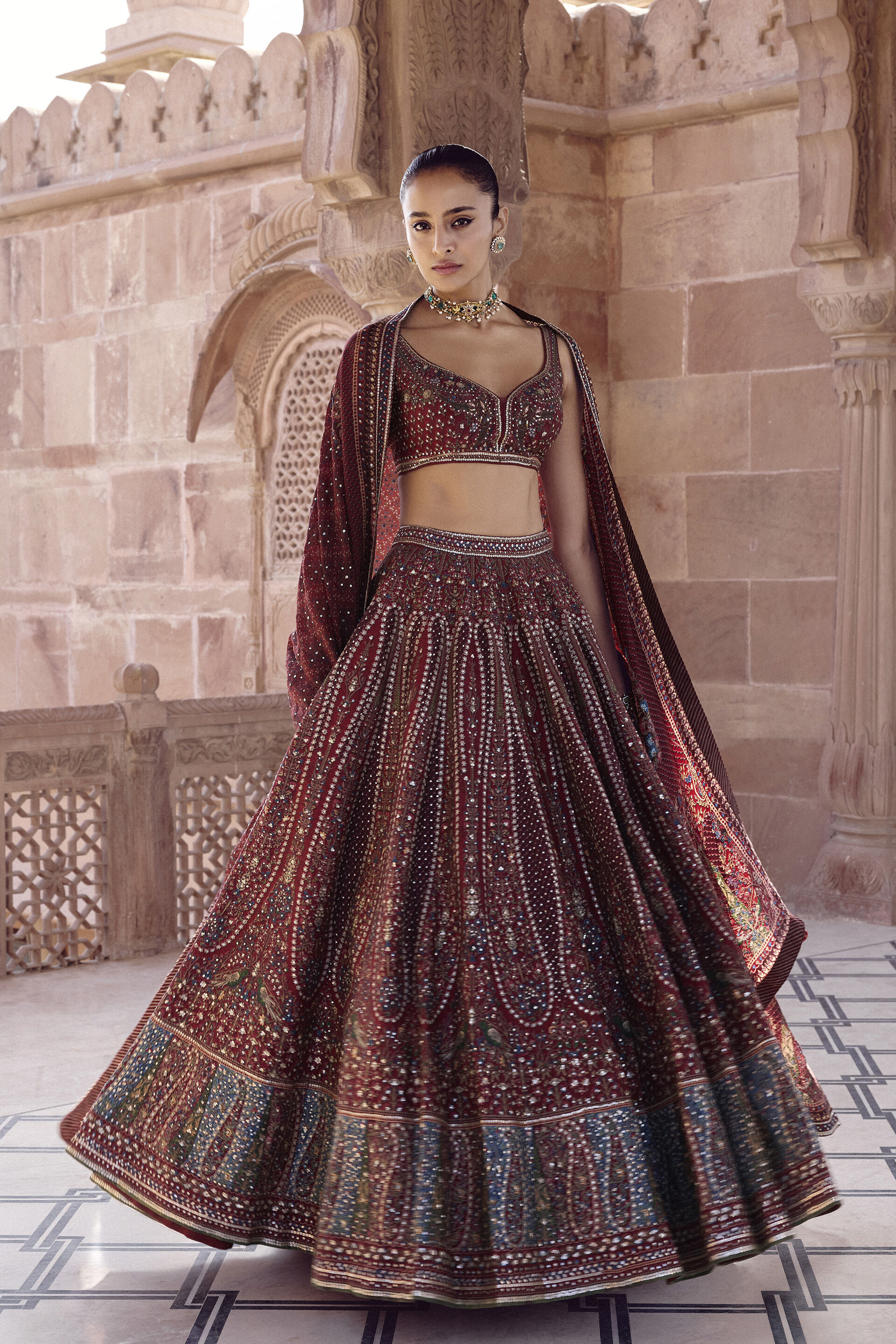 Amalaka Silk Lehenga Set - Deep Red