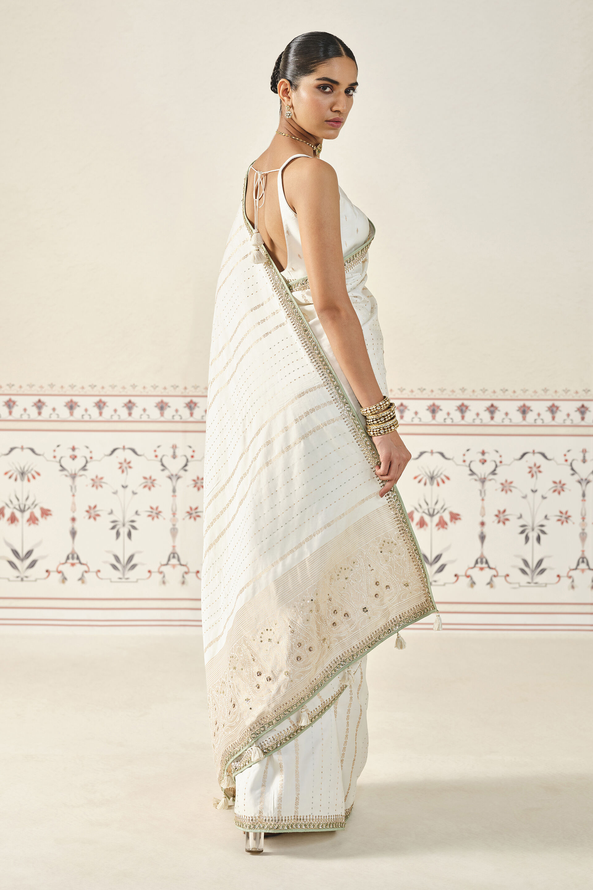 Siamak Handwoven Benarasi Silk Saree - Ivory