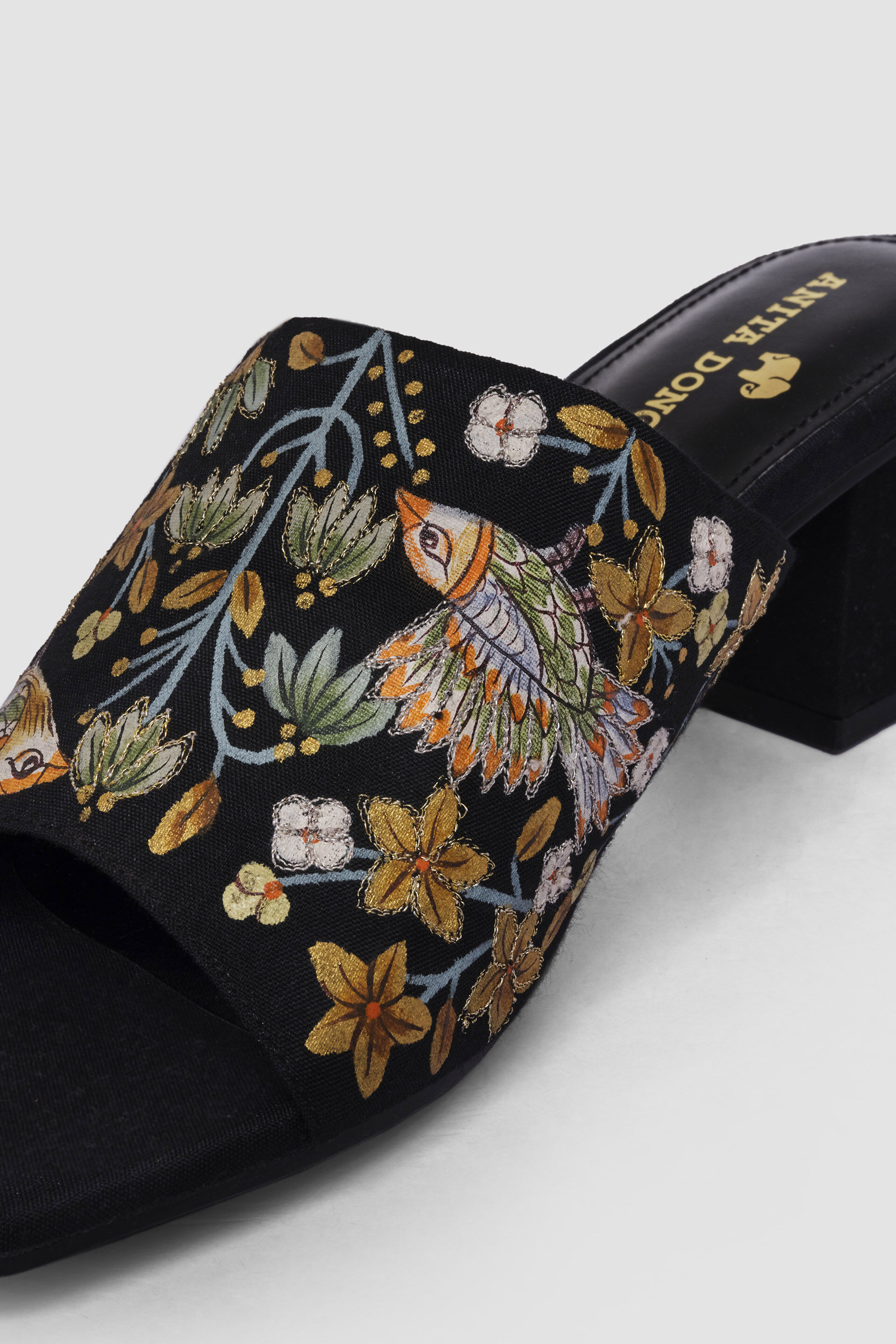 Flora & Fauna Hand-painted Pichhwai Heels - Black, Black, image 3
