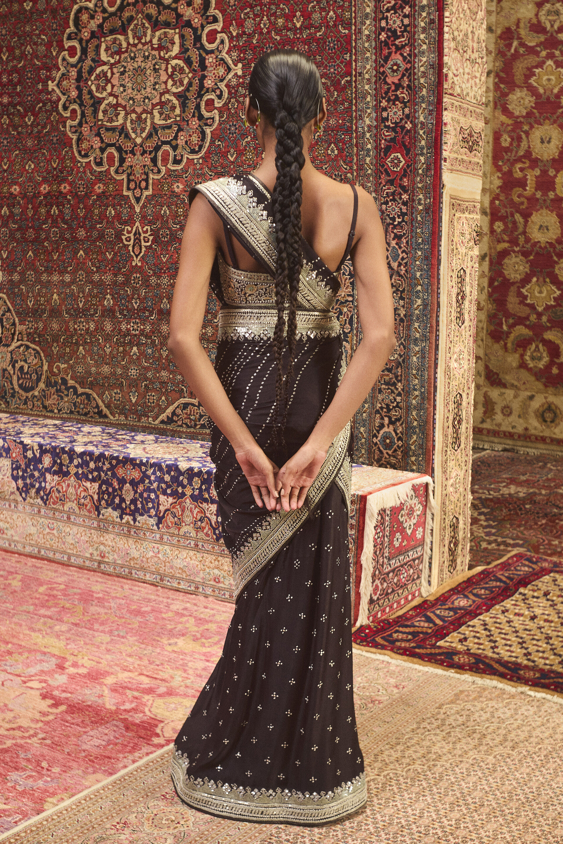 Shyamal Handcrafted Bandhani Silk Saree - Black