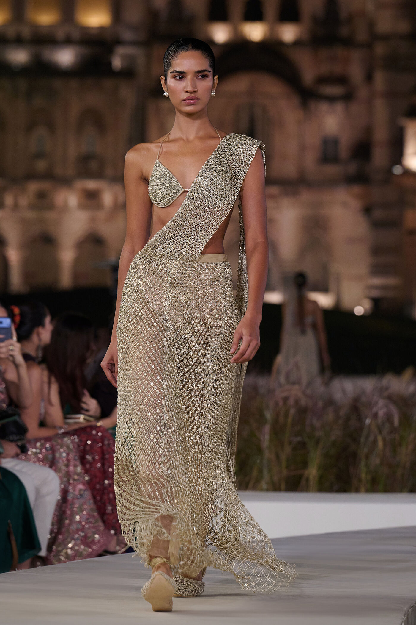 Kimbra Macrame Pre-draped Saree - Gold