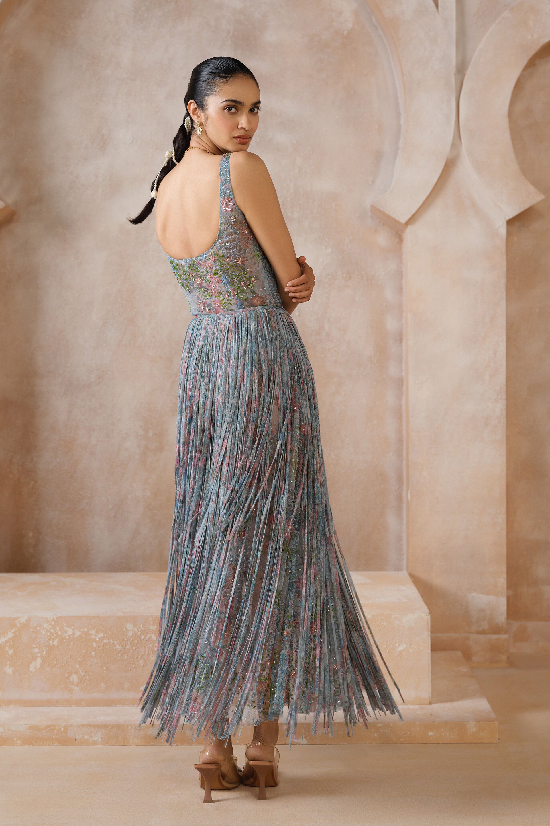 Blooming Meadows Embroidered Skirt Set - Powder Blue