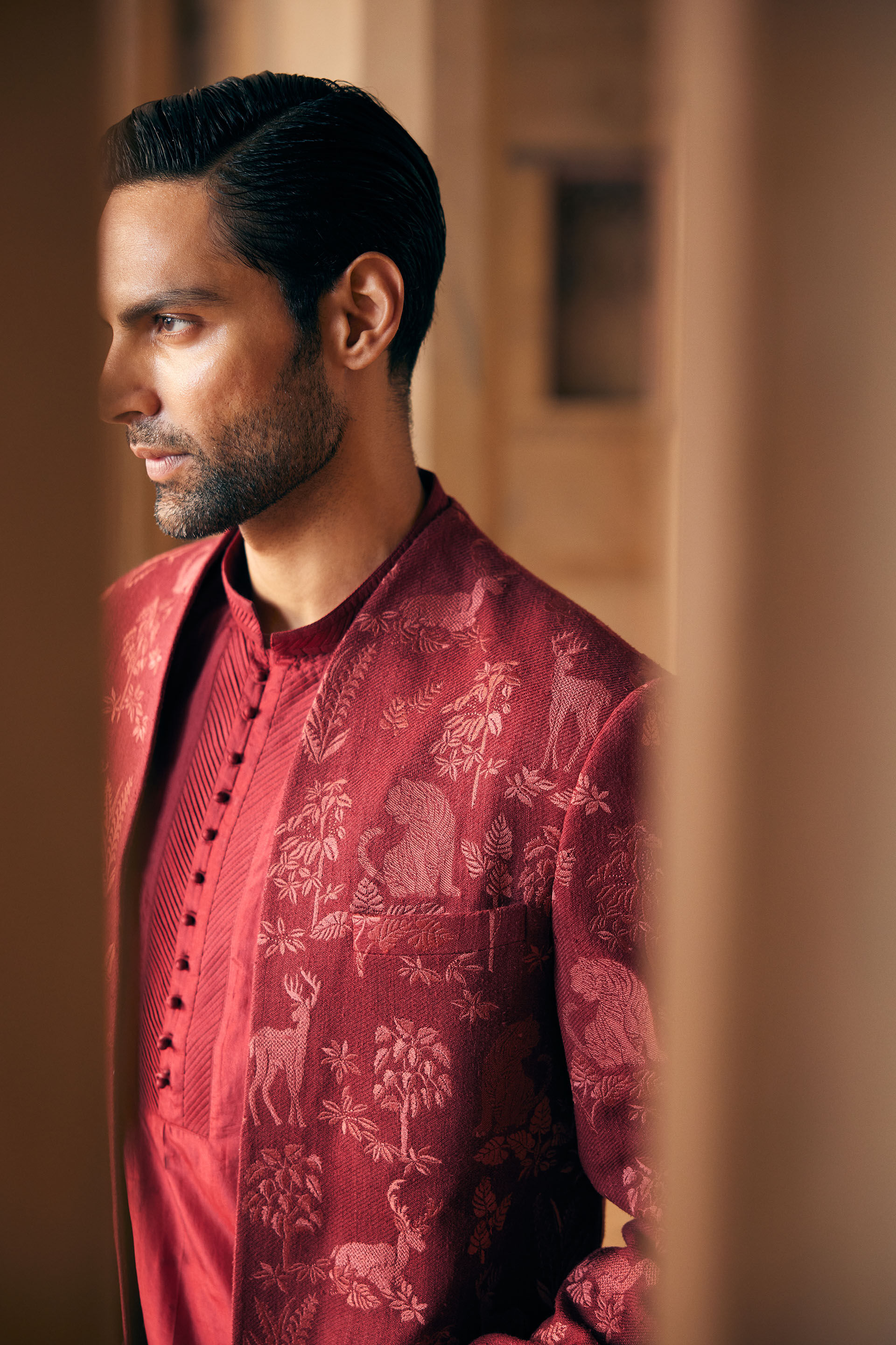 Silas Embroidered Silk Sherwani - Maroon, Maroon, image 5