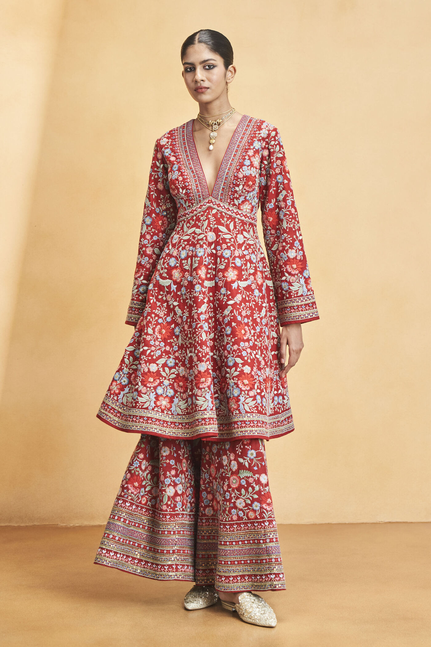 Floral Ballad Embroidered Zardozi Silk Kurta Set - Red