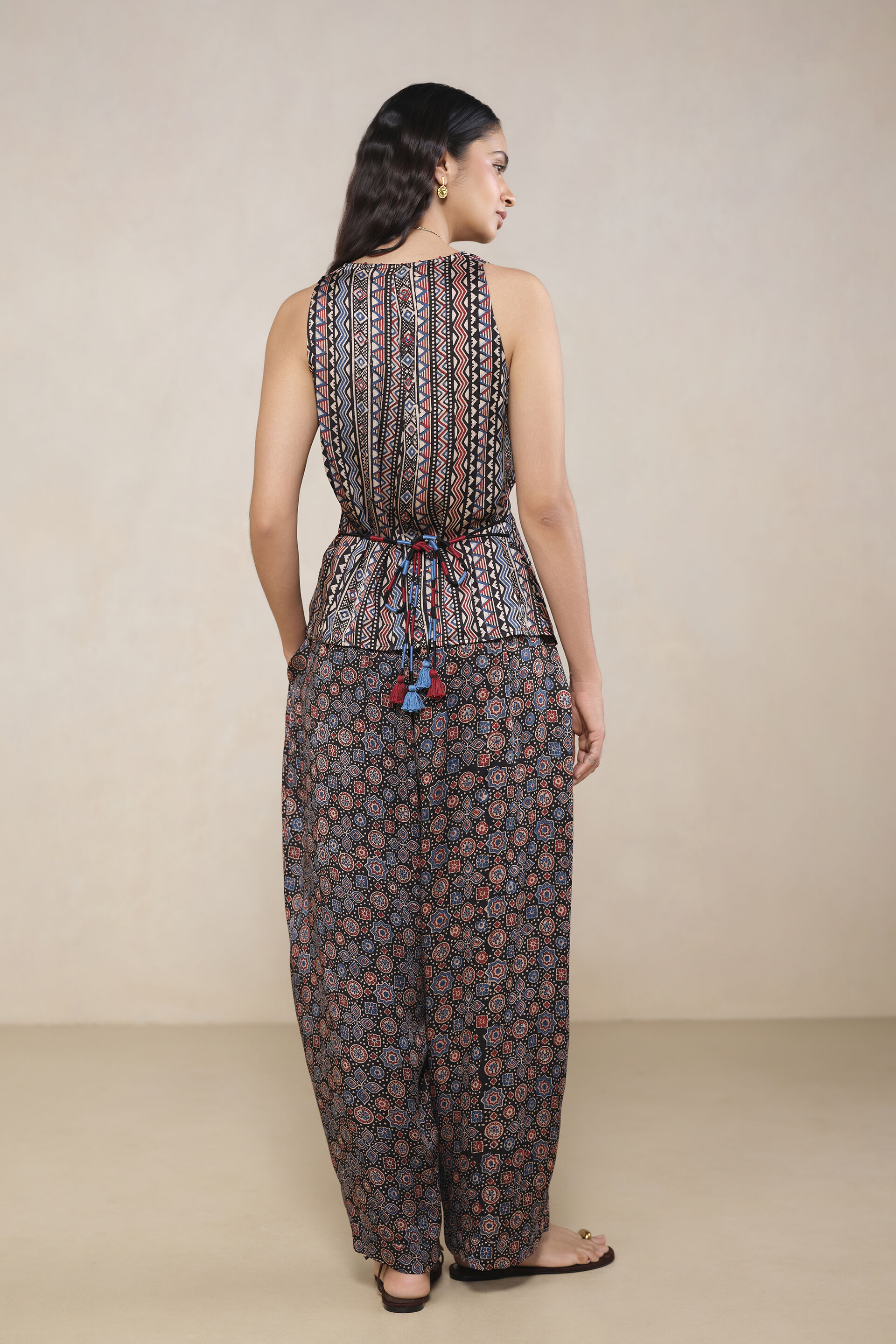 Suvai Ajrakh Hand-block Printed Co-ord in Black, Black, image 3
