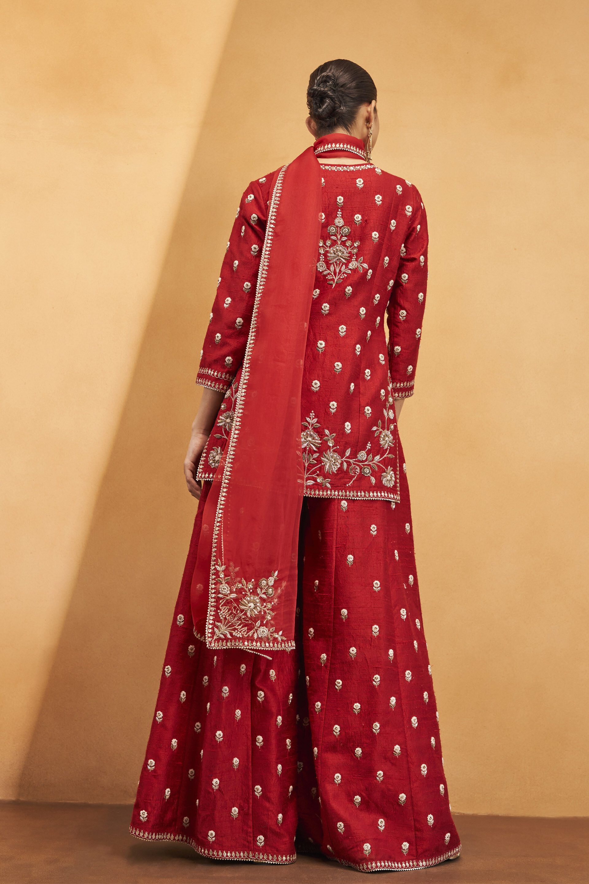 Sahba Embroidered Zardozi Silk Suit Set - Red