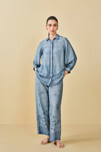 Pond Printed Bemberg Linen Shirt Coord - Blue, Blue, image 1