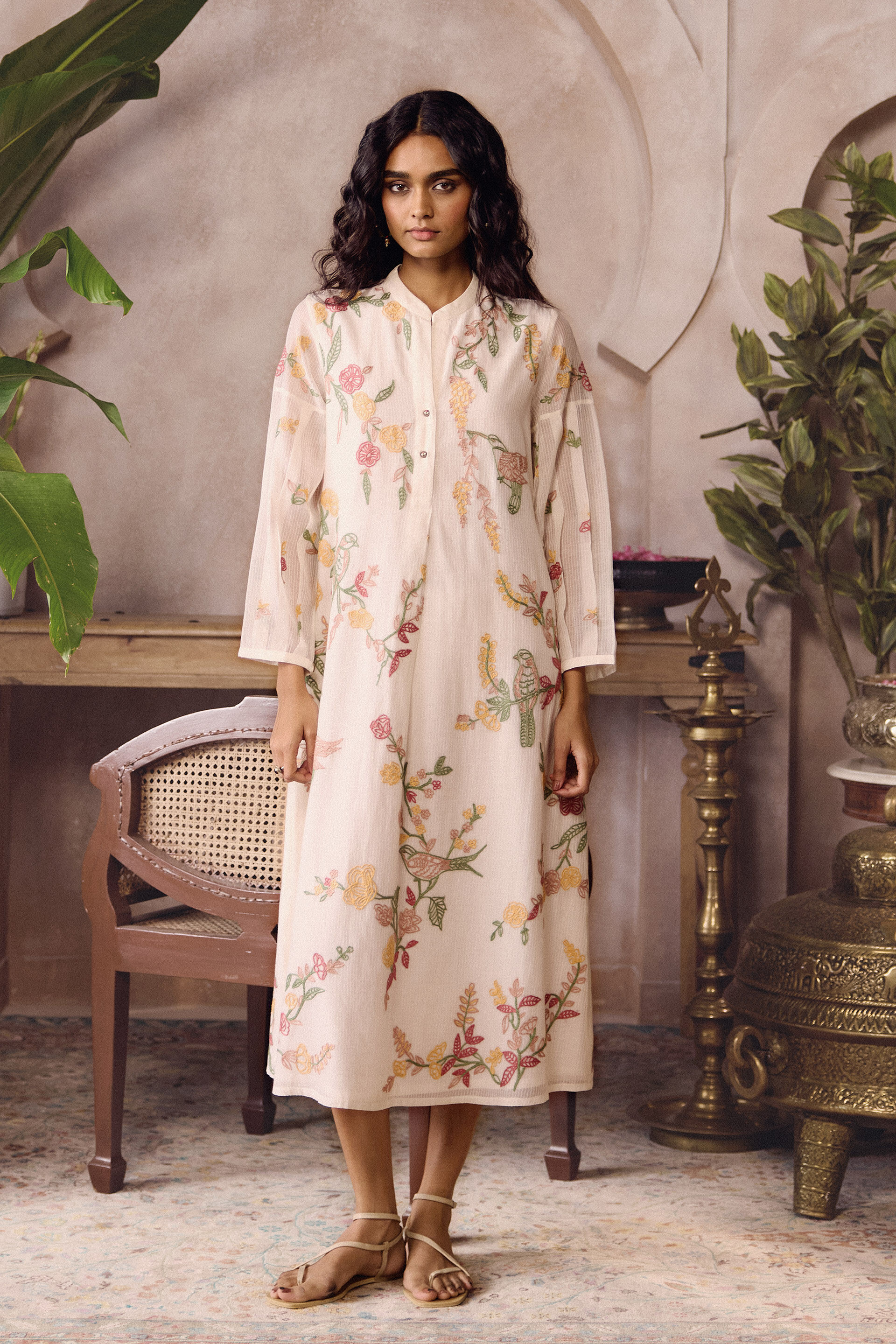 Derowen Hand-embroidered SEWA Dress - Ivory