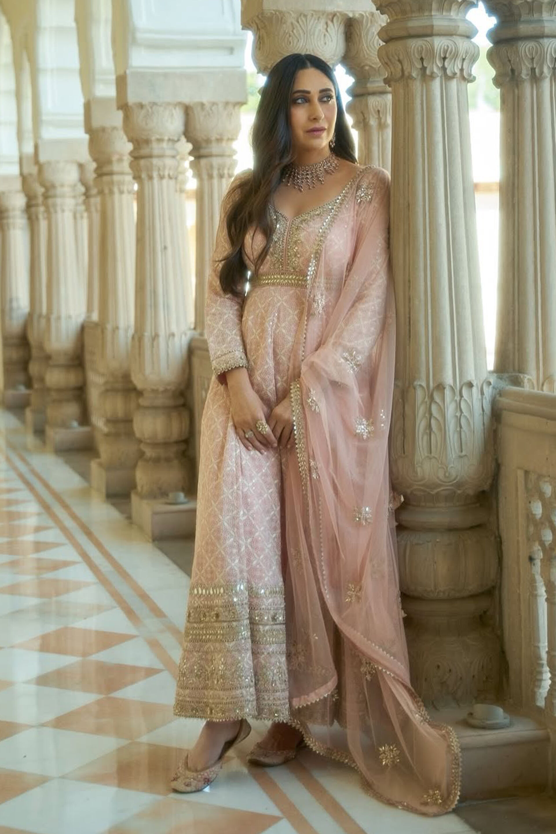 Aaloka Embroidered Georgette Anarkali Set - Blush, , image 2