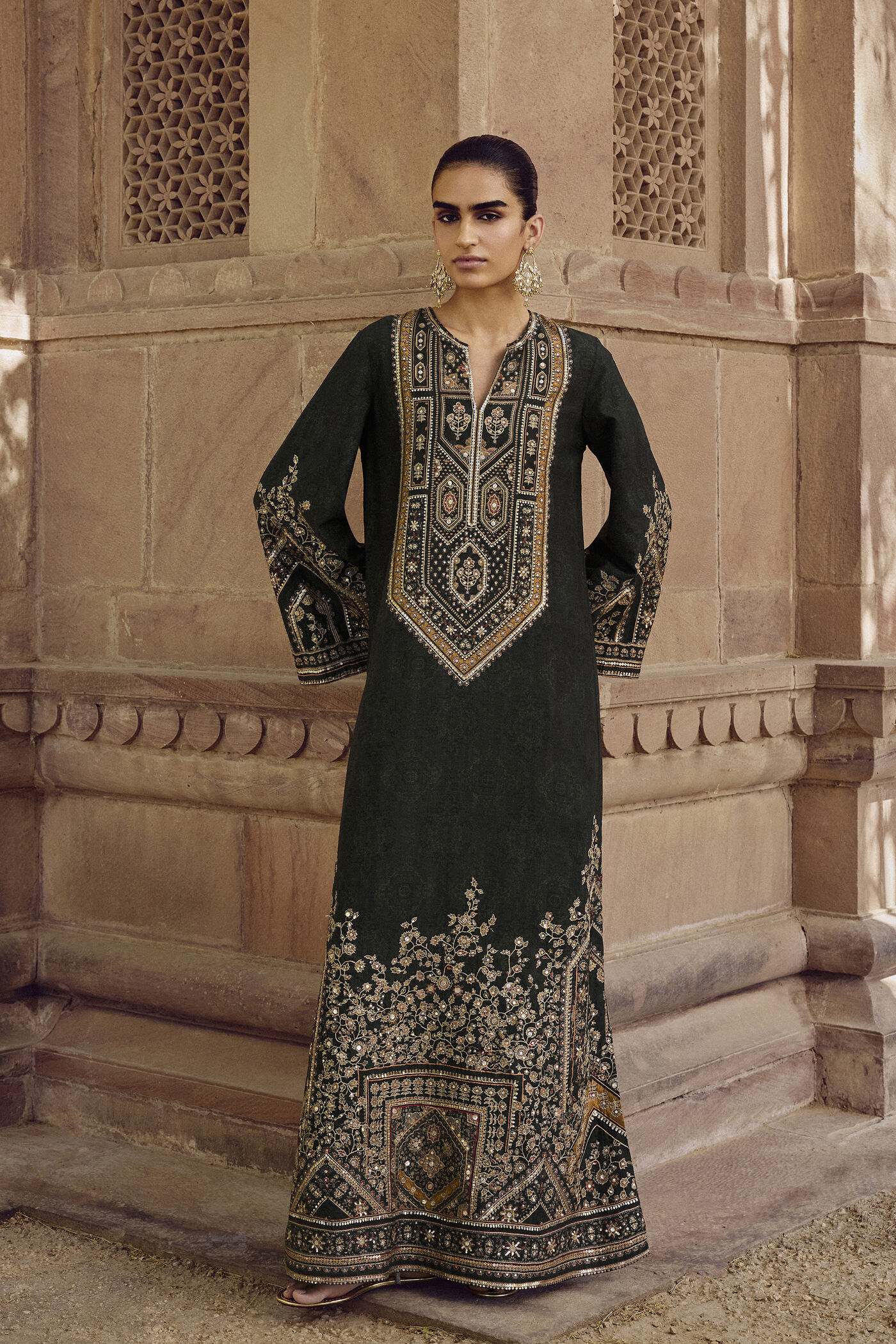 Rishama Silk Kaftan - Green