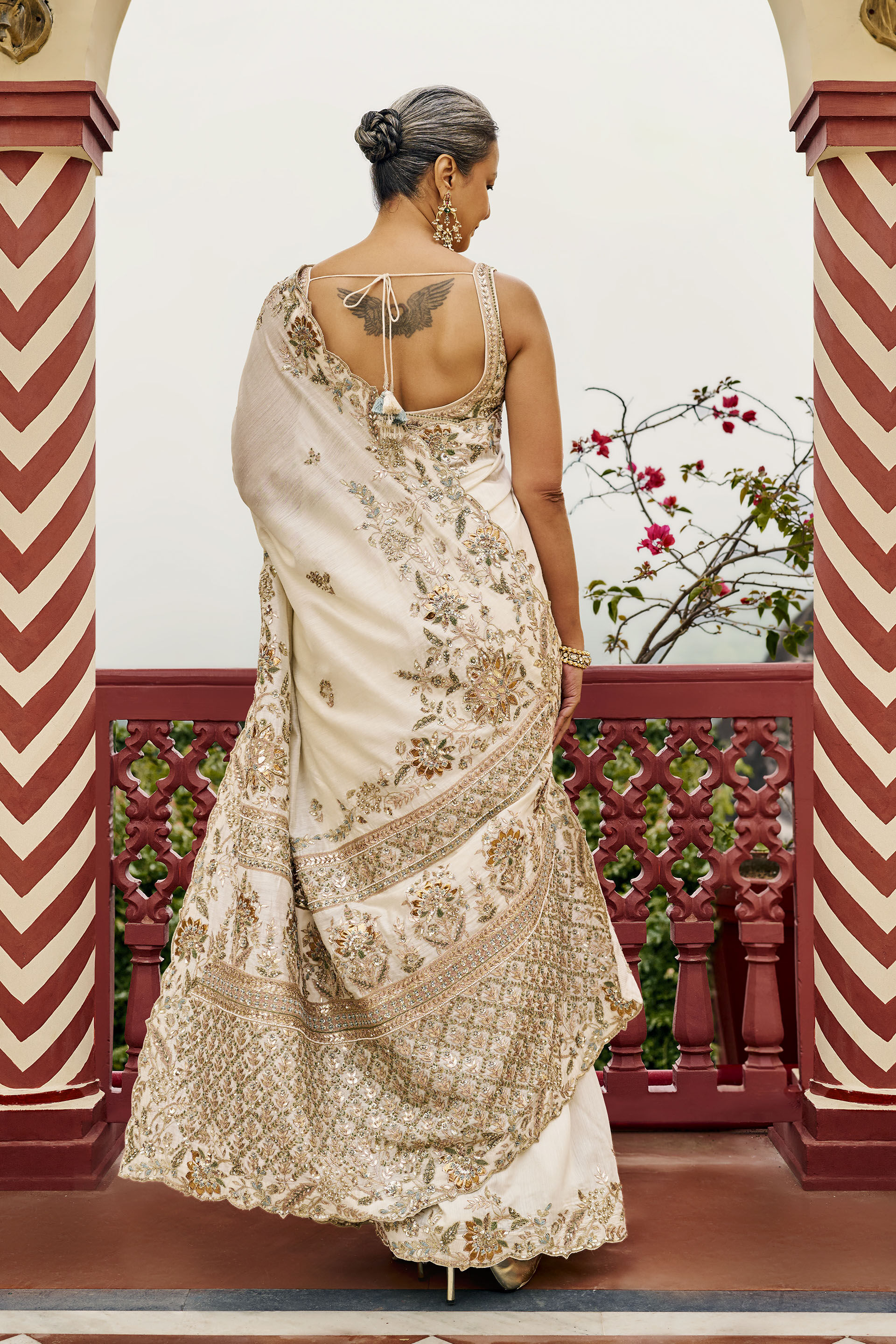 Poise Gota Patti Silk Saree - ​Ivory