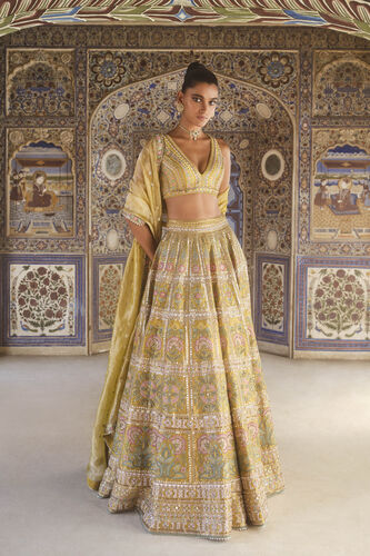 Sol Gota Patti Silk Lehenga Set - Yellow, Yellow, image 3