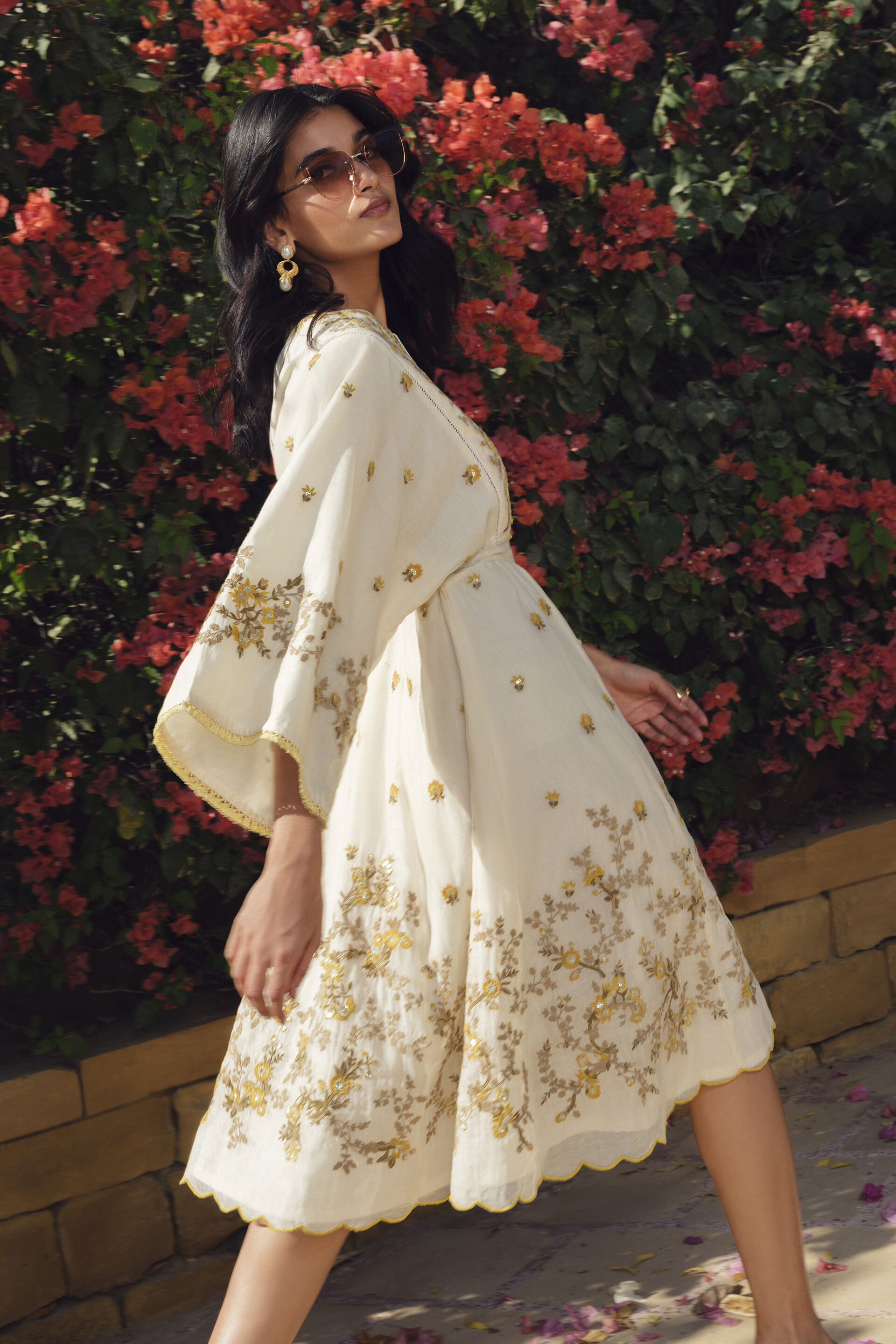 Amra Embroidered Mul Dress - Natural, Natural, image 4