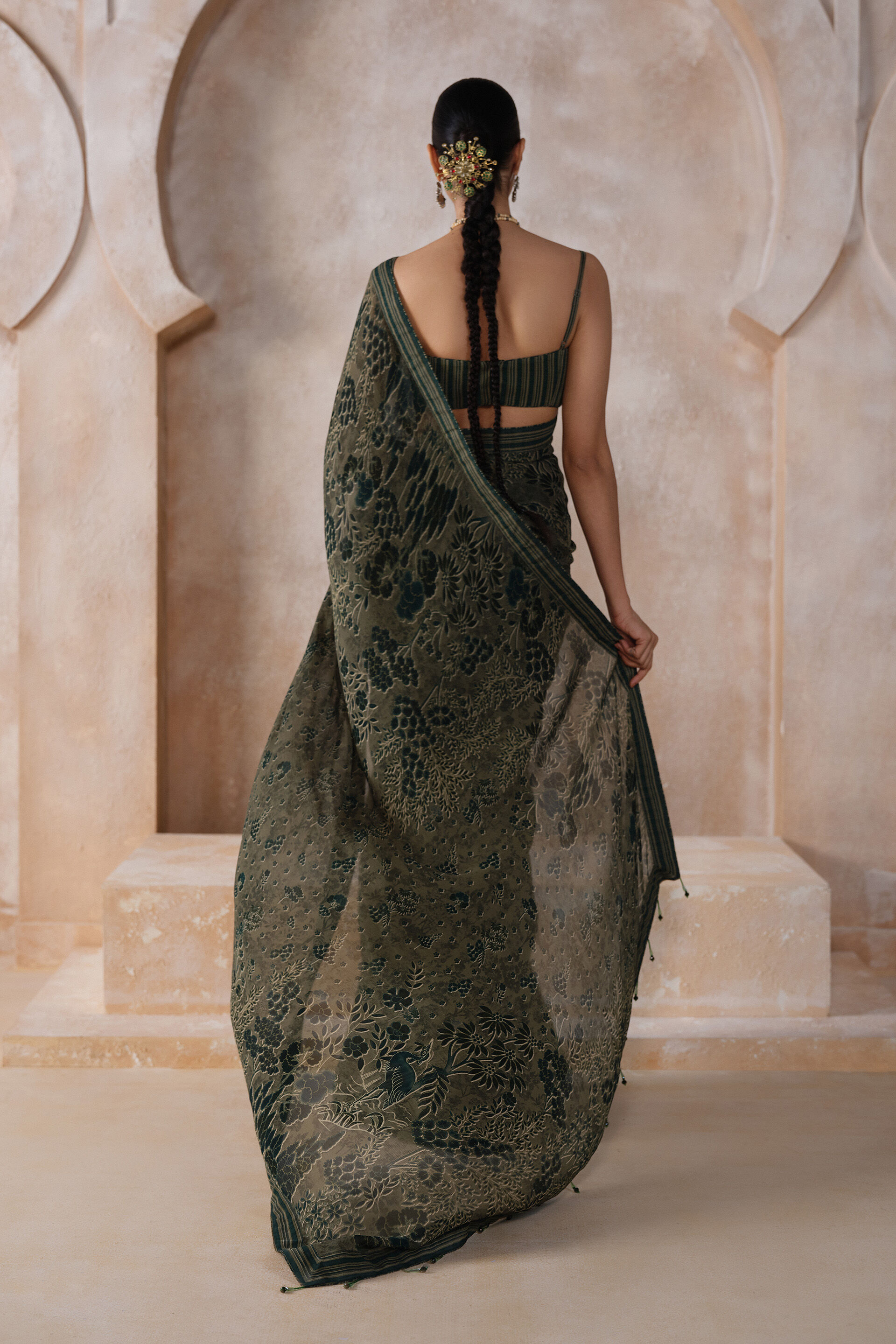 Tanairi Chiffon Saree - Sage