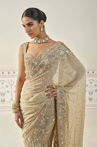 Nabanita Gota Patti Georgette Saree - Flesh, Beige, image 5