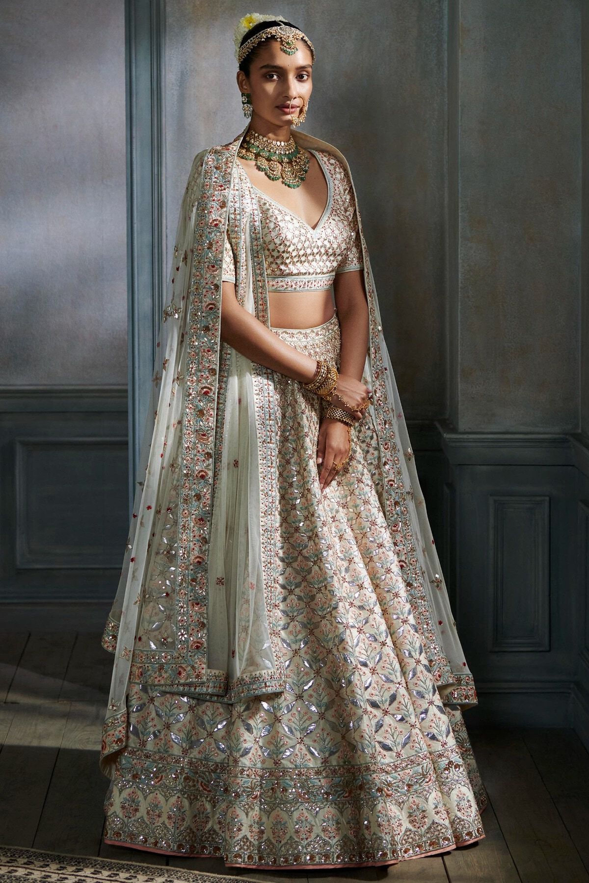 Buy White Organza Embroidery V Neck Lehenga Set For Women by Nitika Gujral  Online at Aza Fashions.