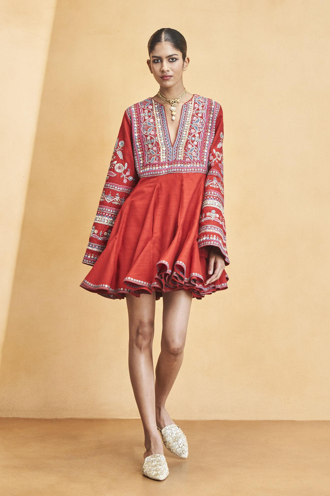 Spirit Of The Forest Embroidered Silk Dress - Red, Red, image 4