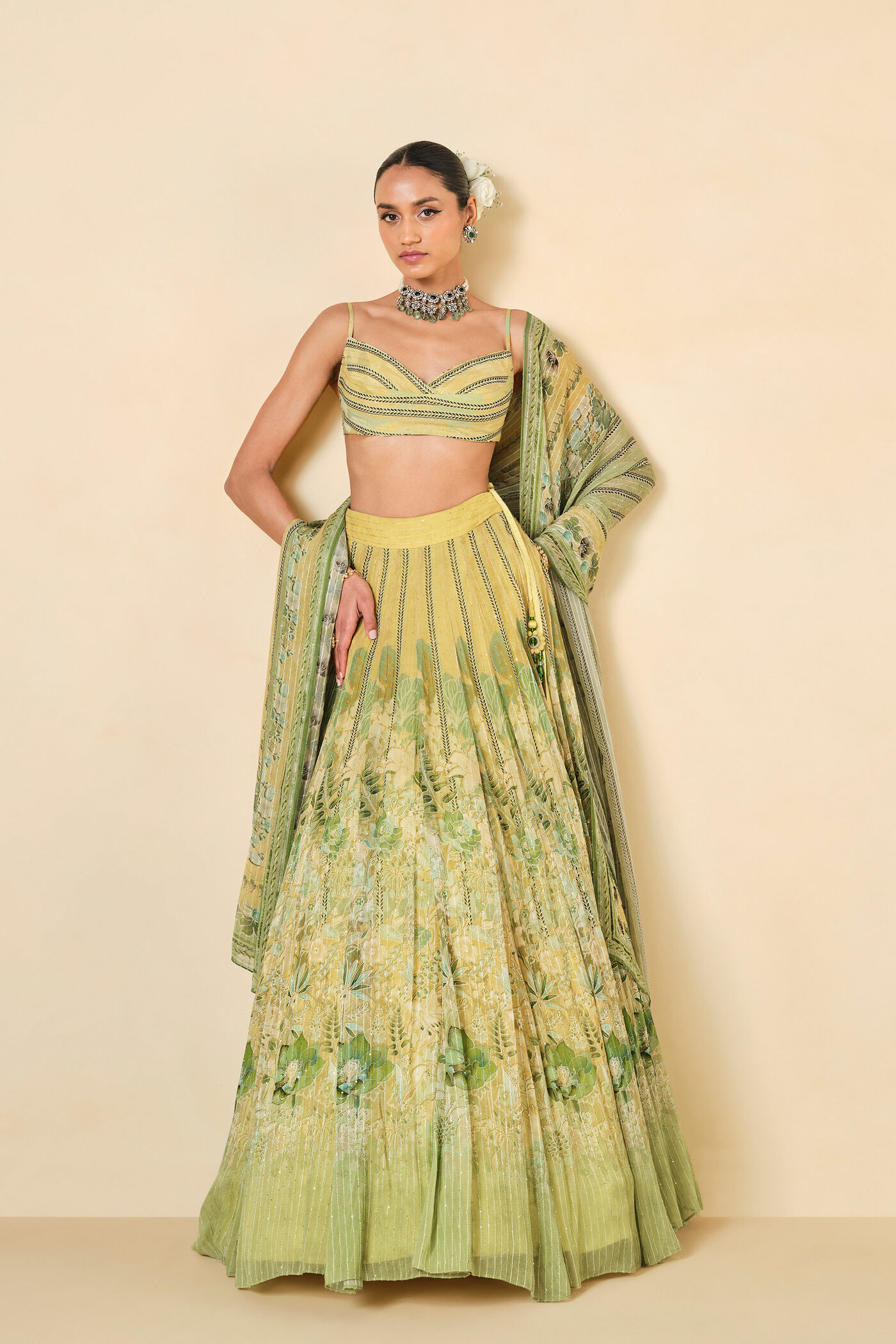 Myuna Sequin Georgette Lehenga - Sage