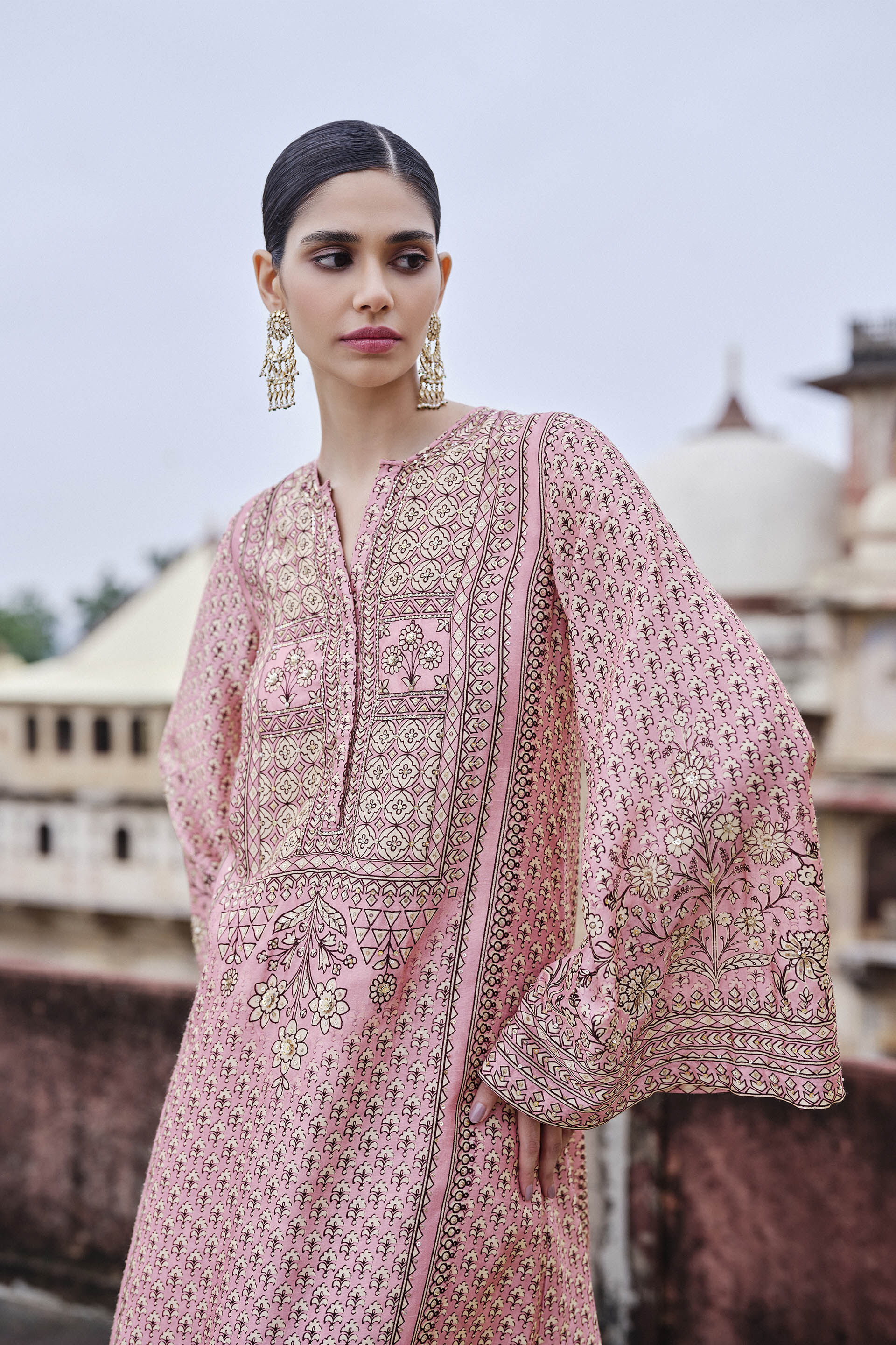 Alara Embroidered Mul Kaftan - Blush, Blush, image 3