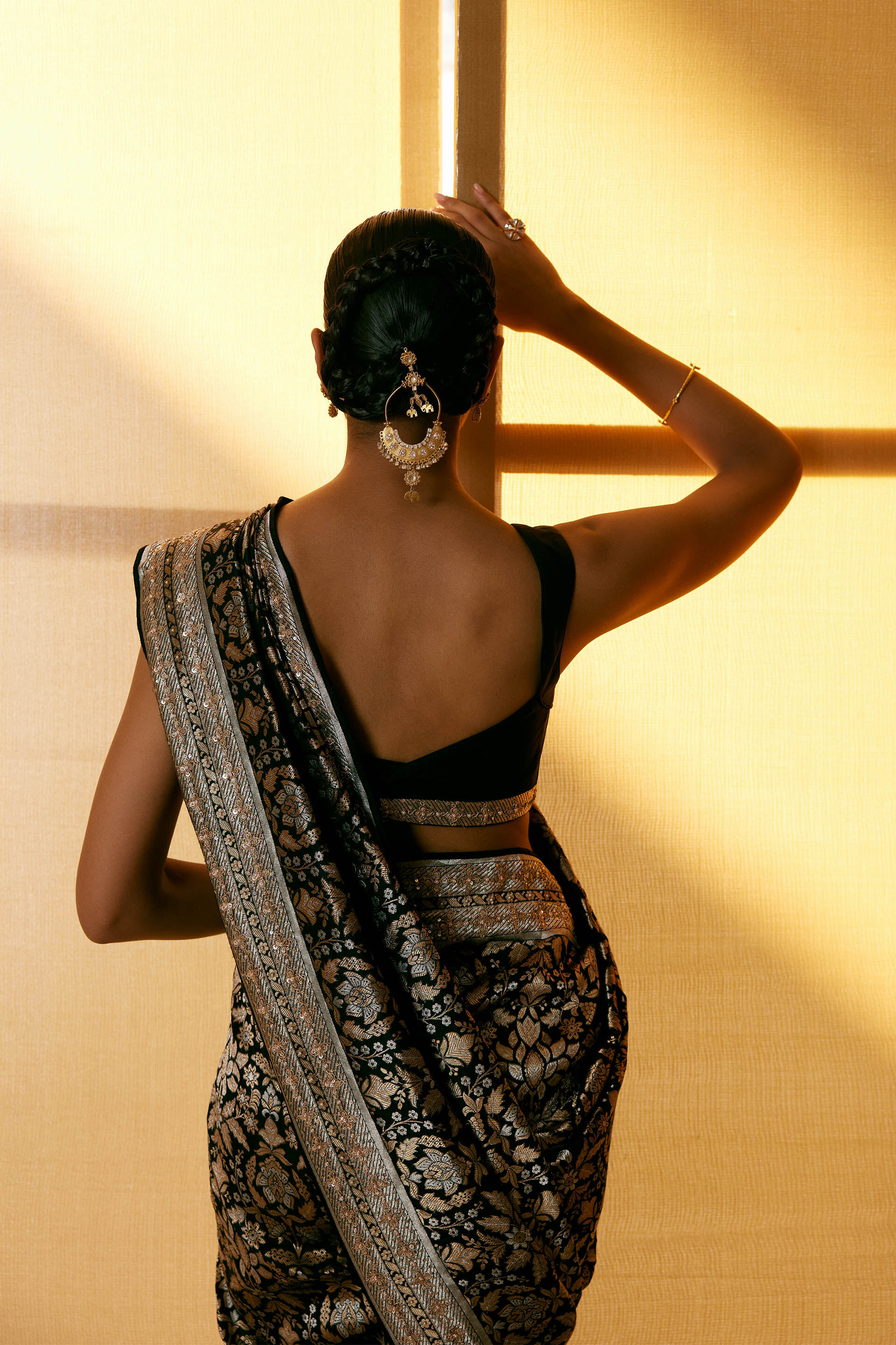 Bhaanavi Handwoven Benarasi Silk Saree - Black, Black, image 2