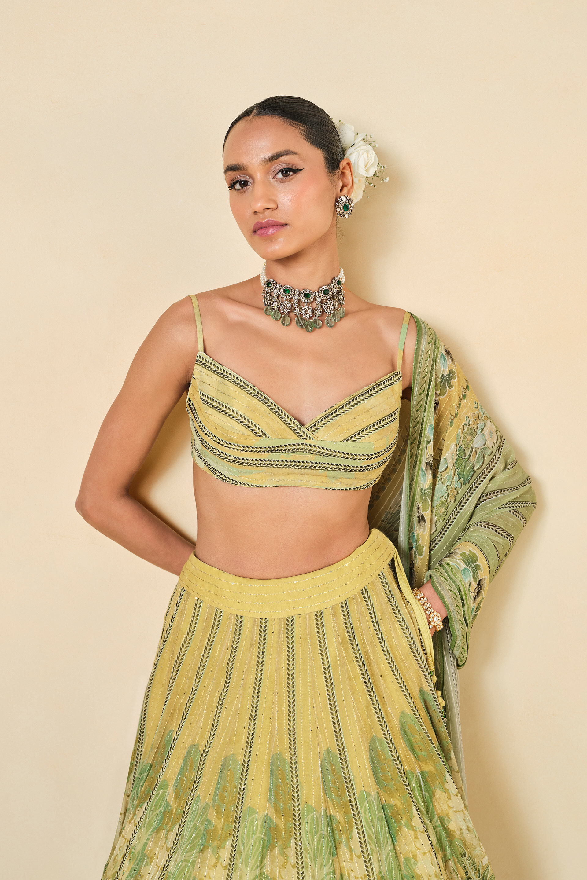Myuna Sequin Georgette Lehenga - Sage, Sage, image 6
