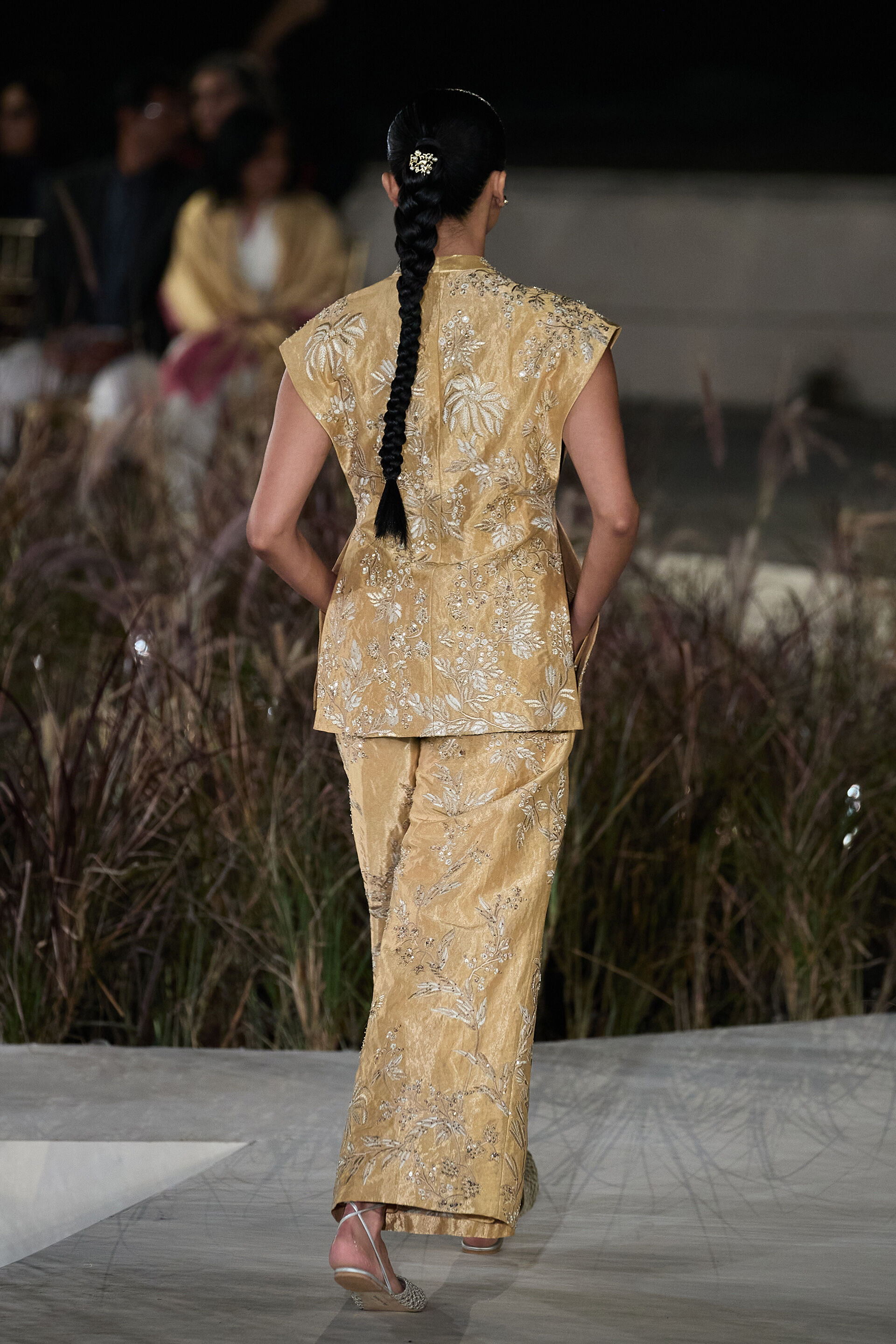 Summerfern Embroidered Applique Silk Pant Set - Gold