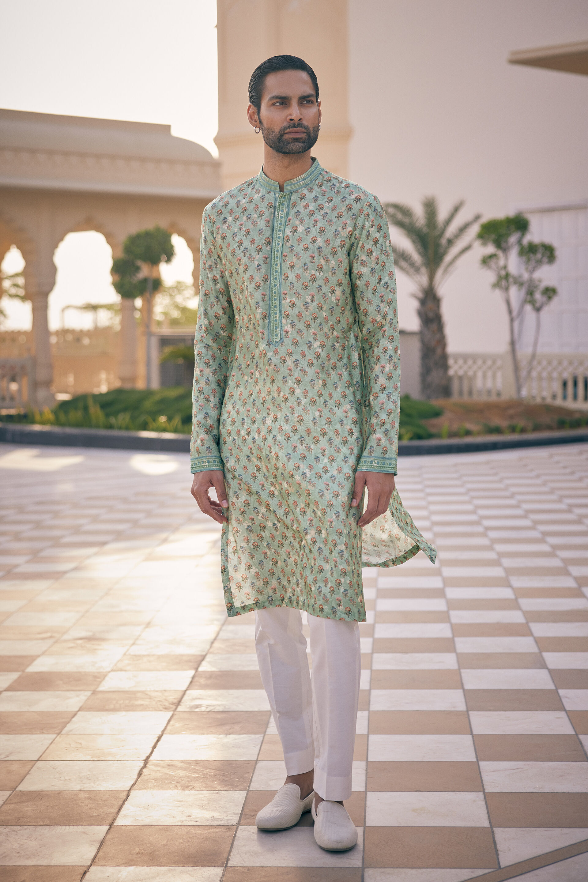 Anbar Silk Kurta - Sage