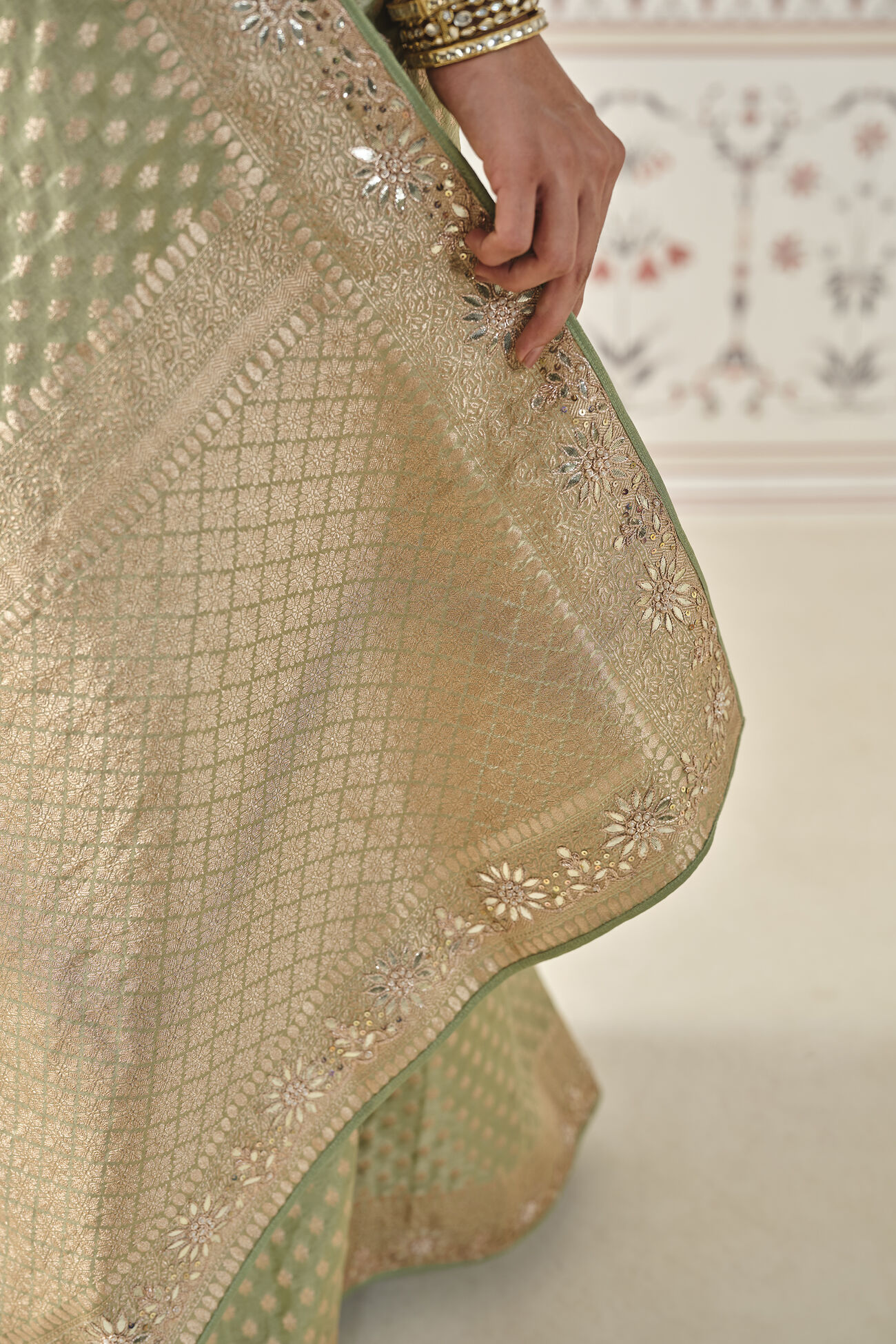 Kunadana Handwoven Benarasi Silk Saree, Sage, image 8