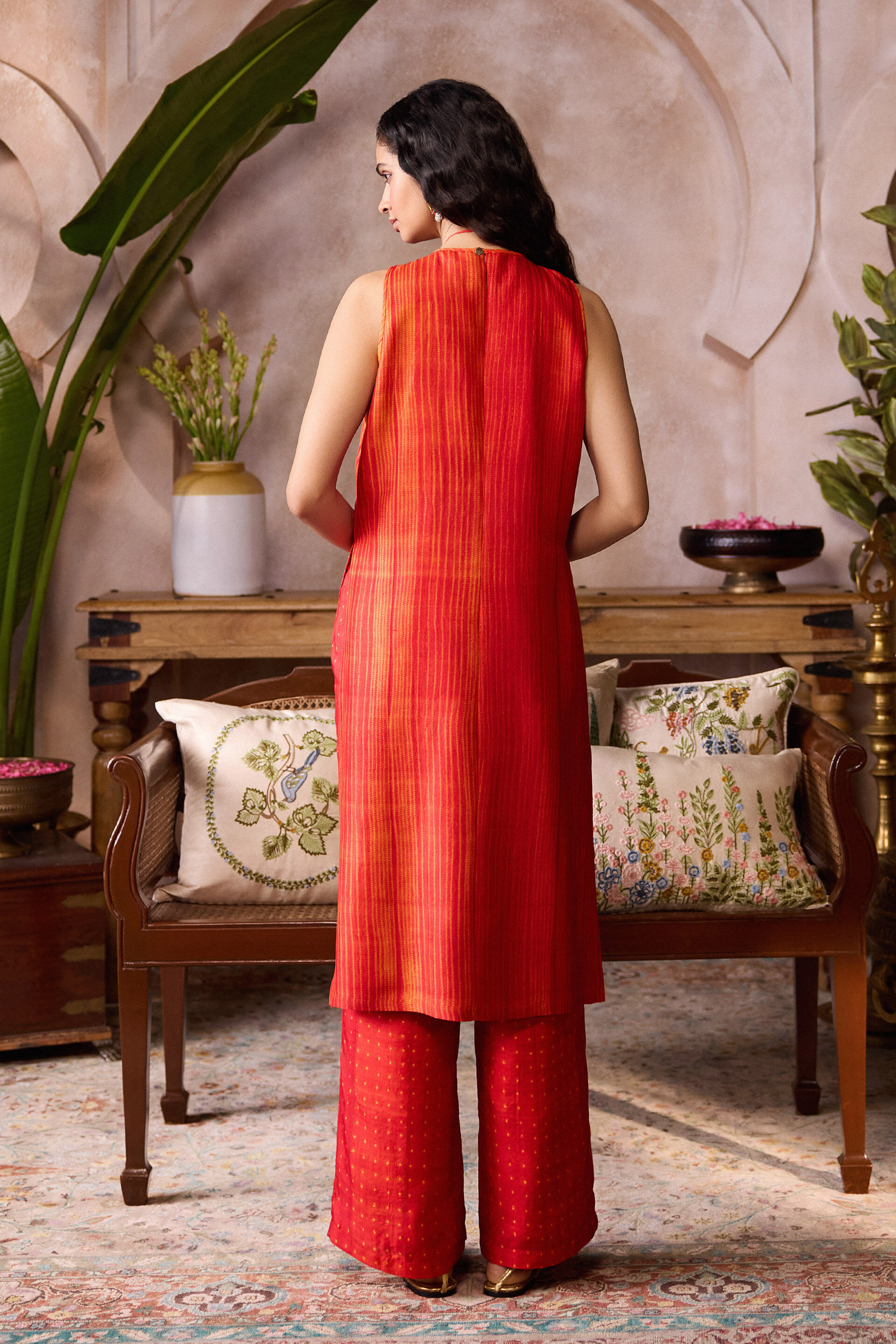 Feugo Handcrafted Shibori Silk Co-ord - Orange