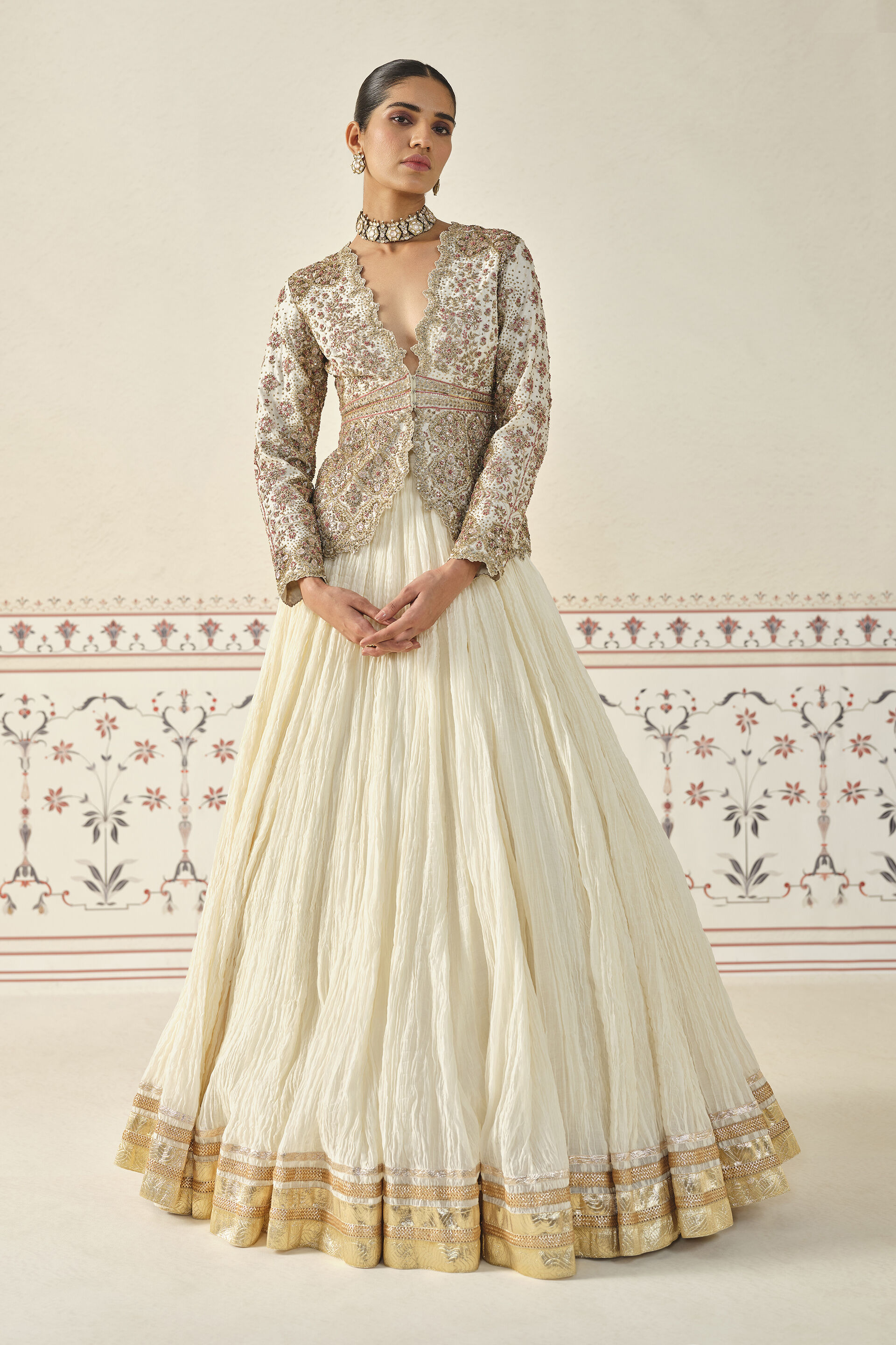 Ardra Gota Patti Mul Skirt Set - Natural