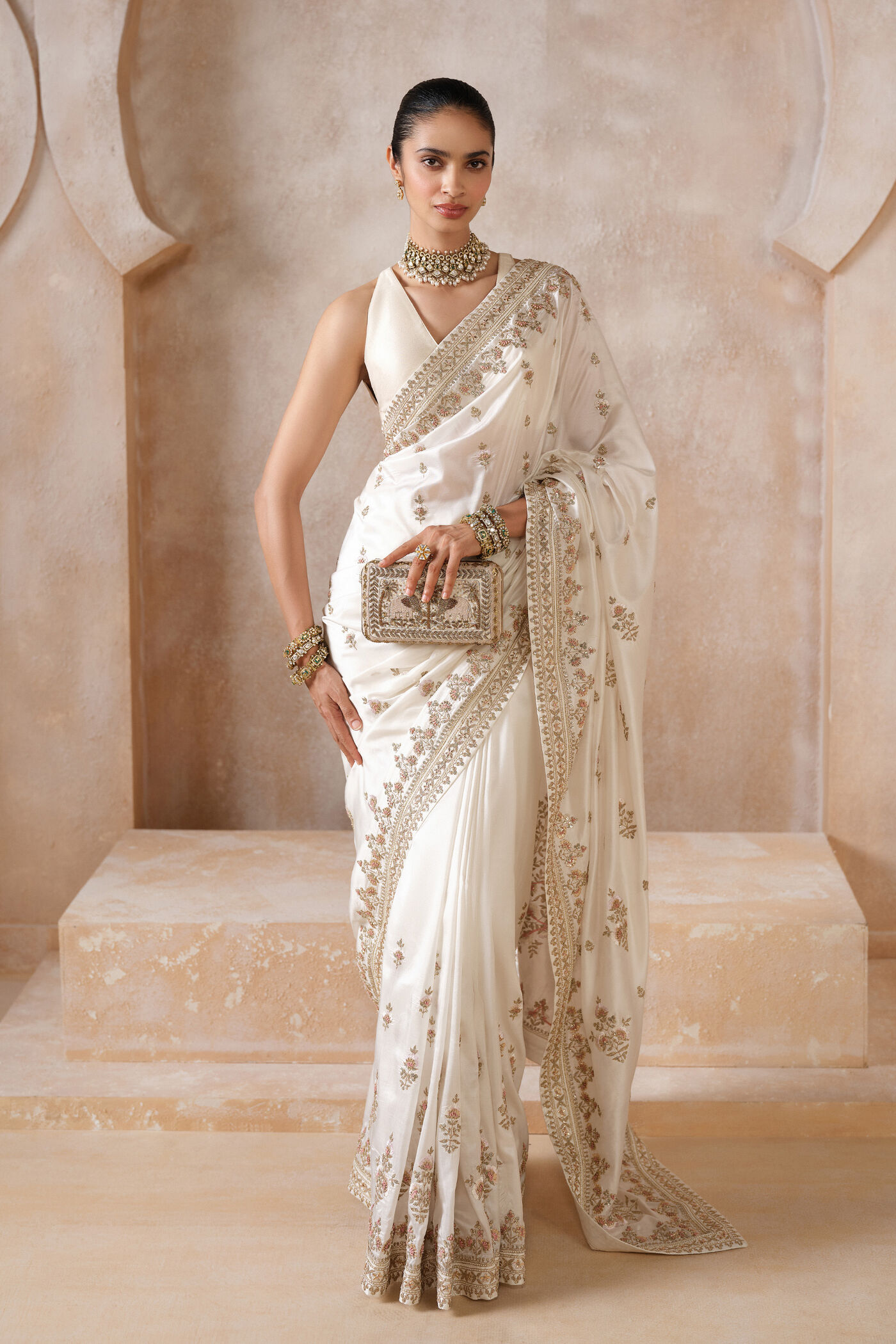Debasmita Embroidered Silk Saree - Cream