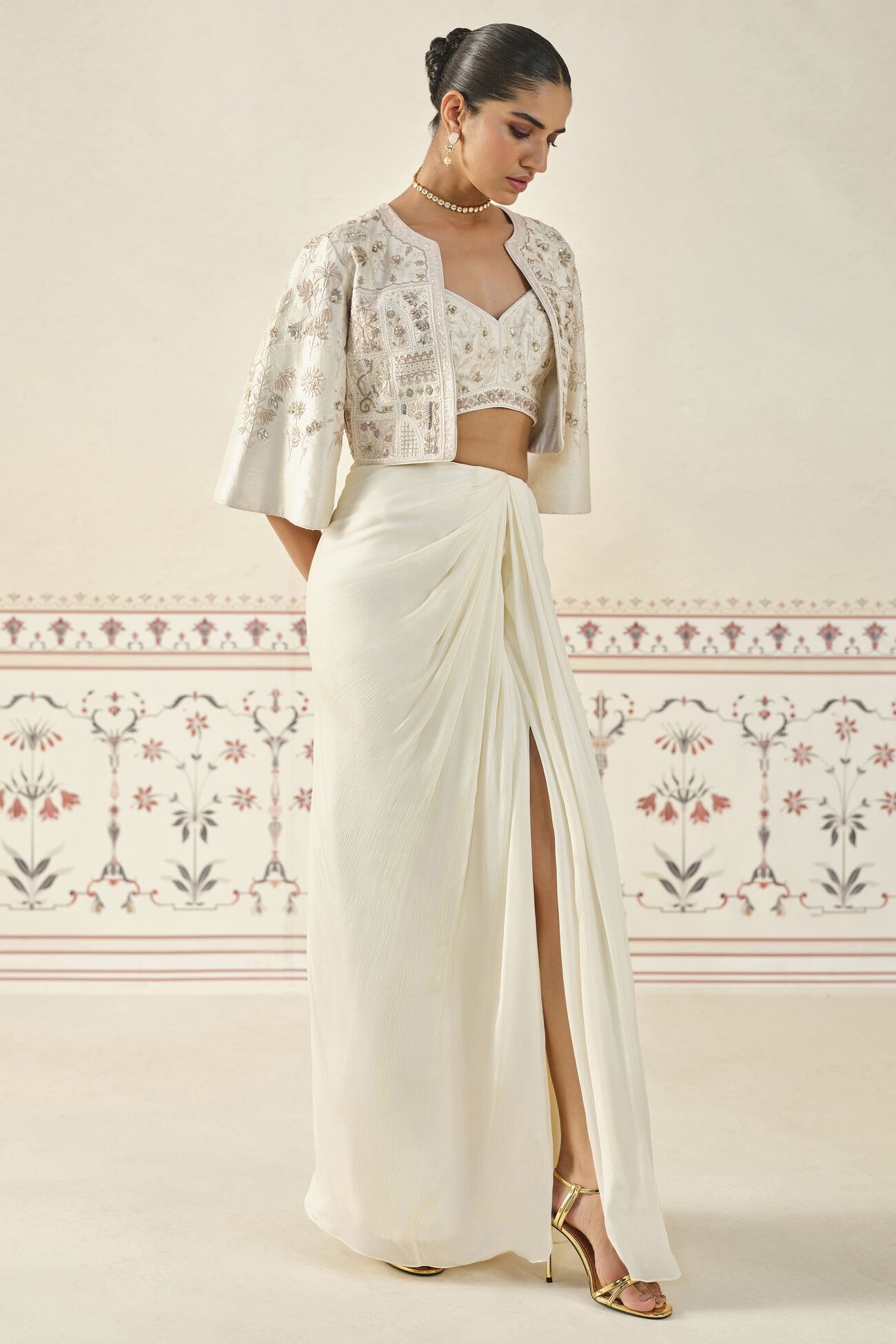 Mesnata Embroidered Skirt Set - Ivory, Ivory, image 4