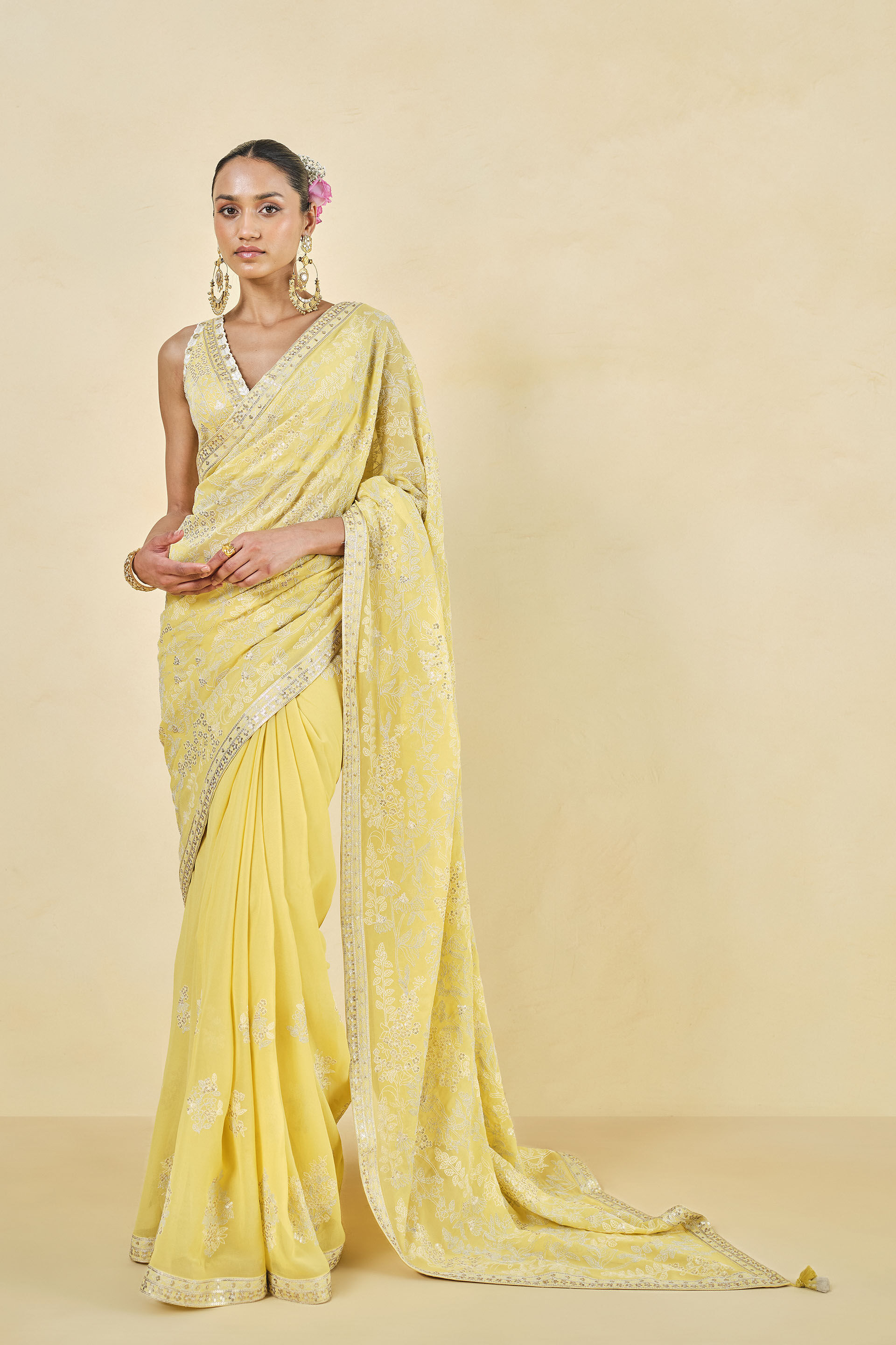 Buy Designer Allamanda Embroidered Georgette Saree Yellow Online from Anita Dongre