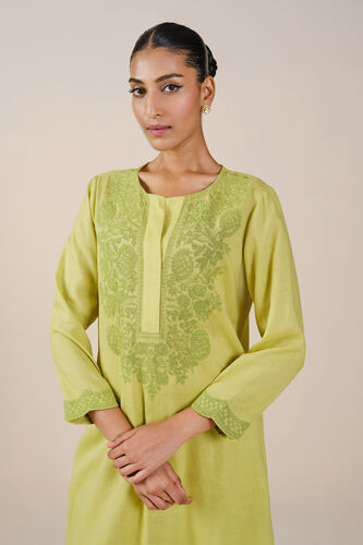 Lauryn Embroidered Linen Kurta Set - Lime, Lime, image 4