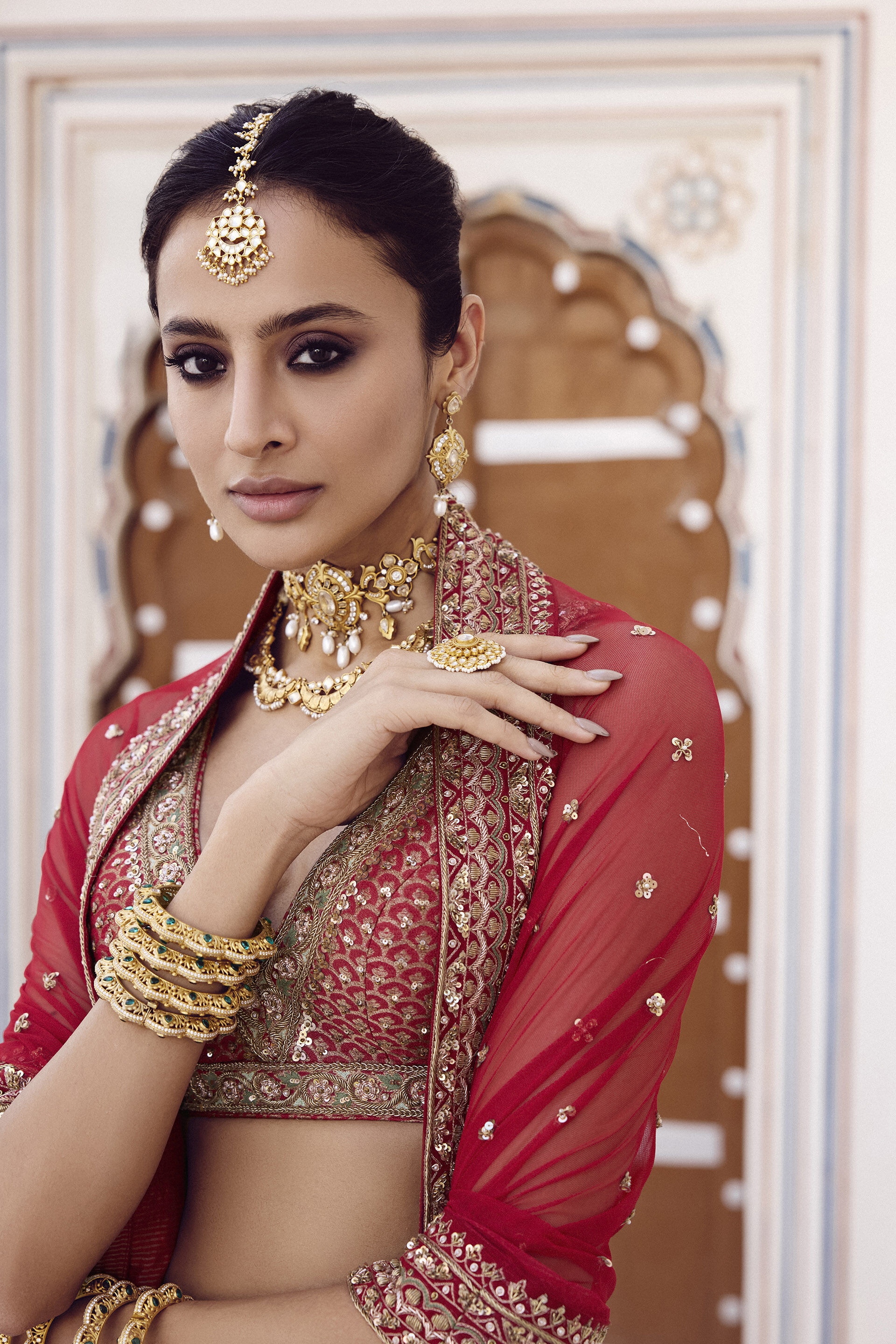 Zamira Embroidered Silk Lehenga Set - Red