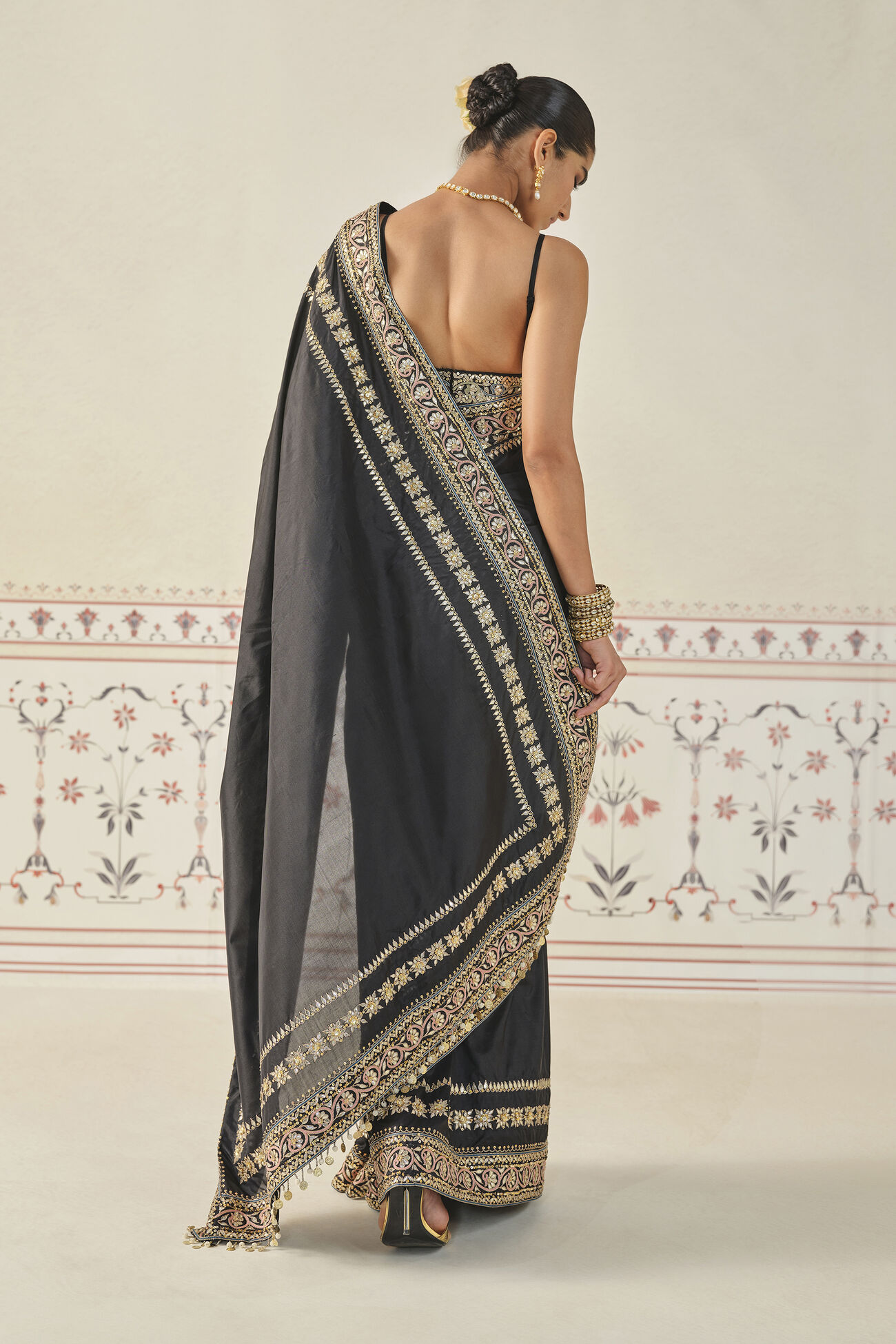 Sumrak Gota Patti Silk Saree - Black, Black, image 2