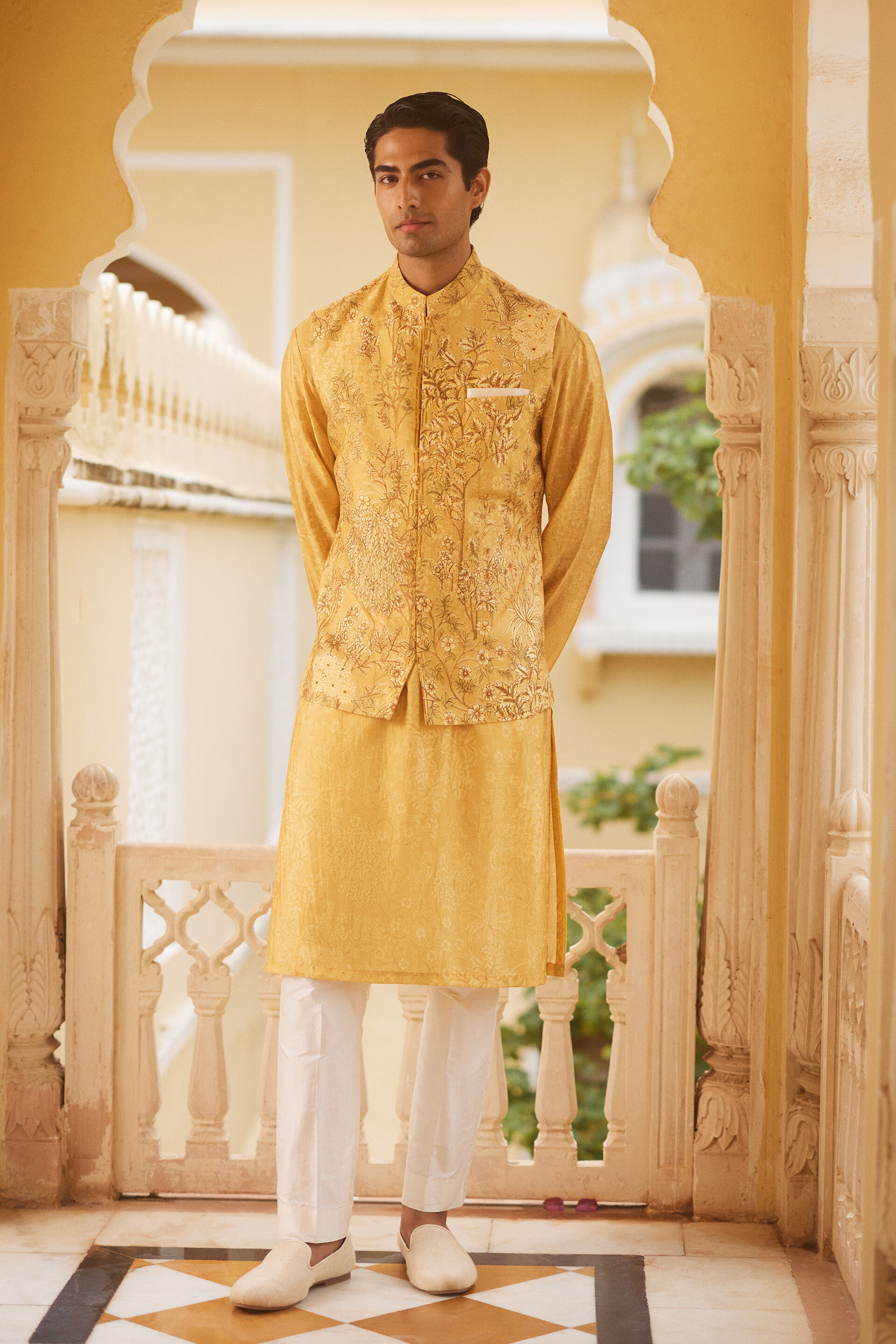 Nandan Silk Nehru Jacket - Mustard