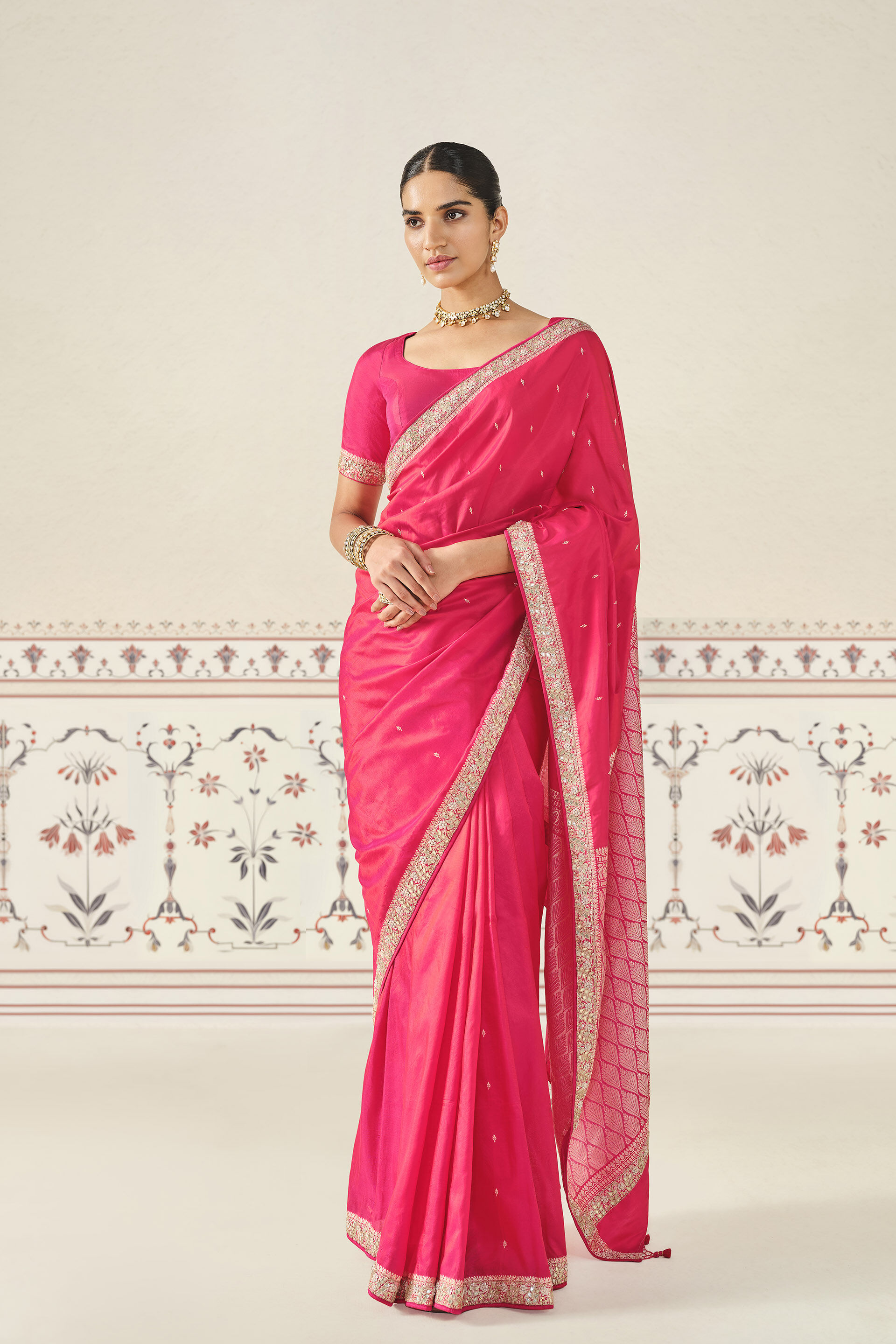 Harsika Handwoven Benarasi Gota Patti Silk Saree - Pink