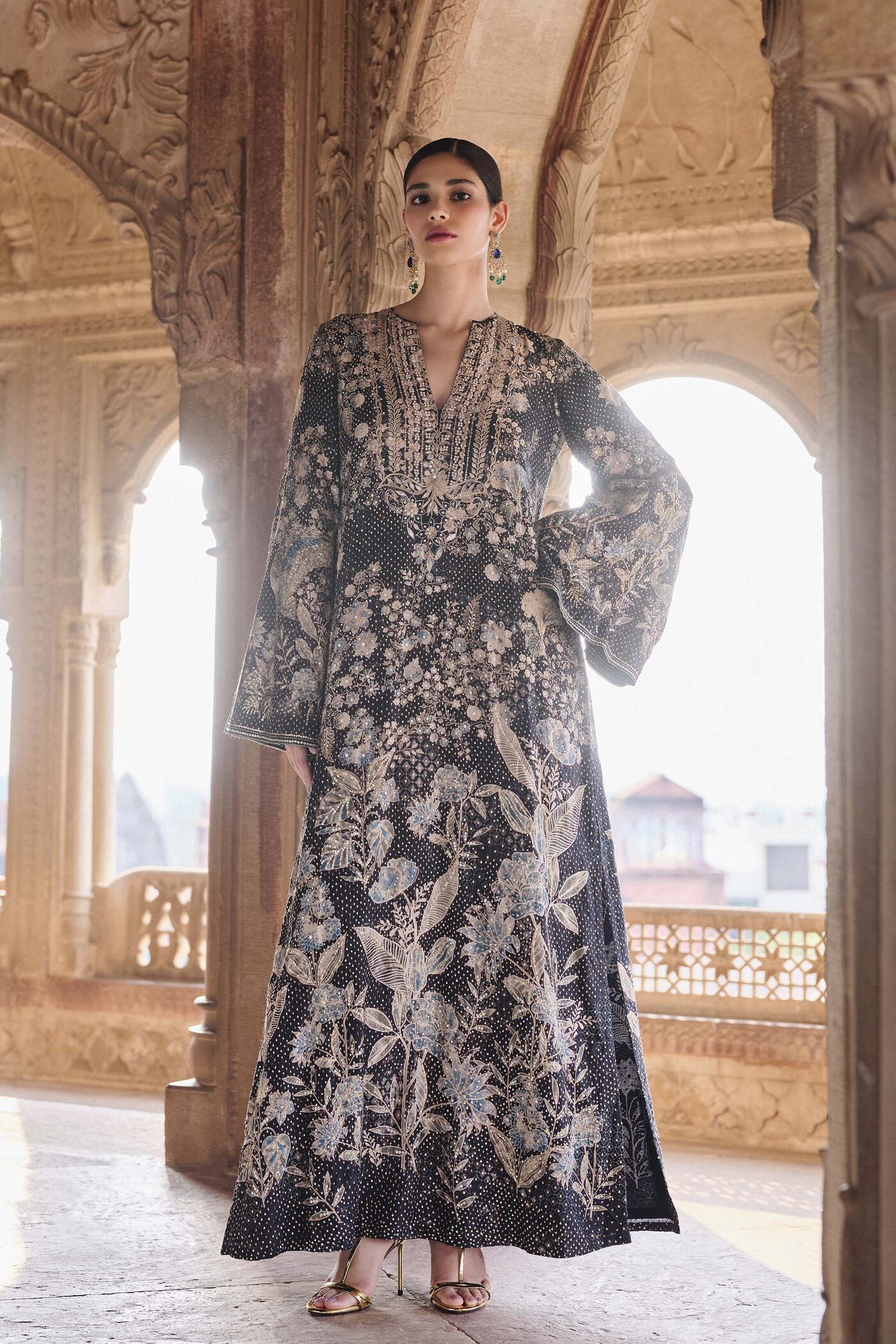 Izar Printed Sequin Kaftan - Black Izar Printed Sequin Kaftan - Black