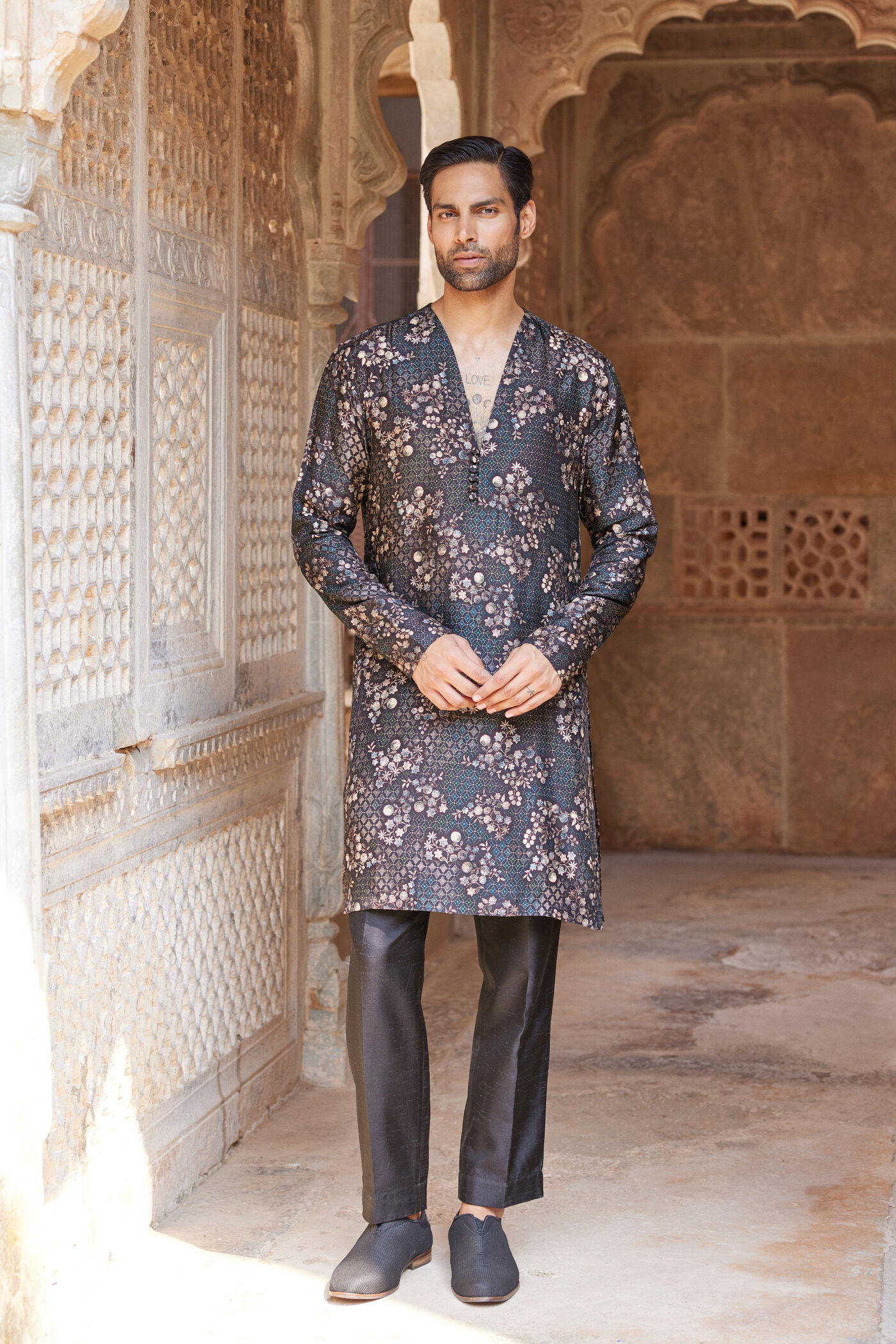 Rukham Printed Kurta - Black